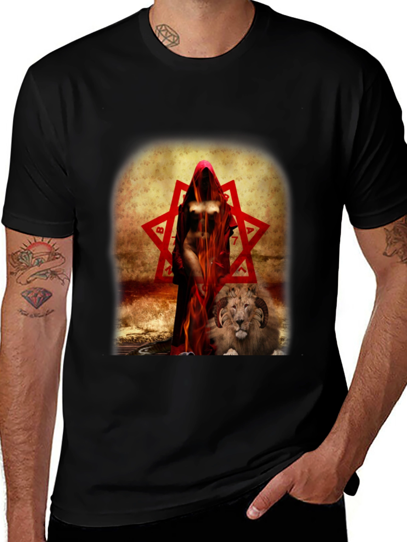 Mystic Woman with Lion Graphic Tee - Dark Design