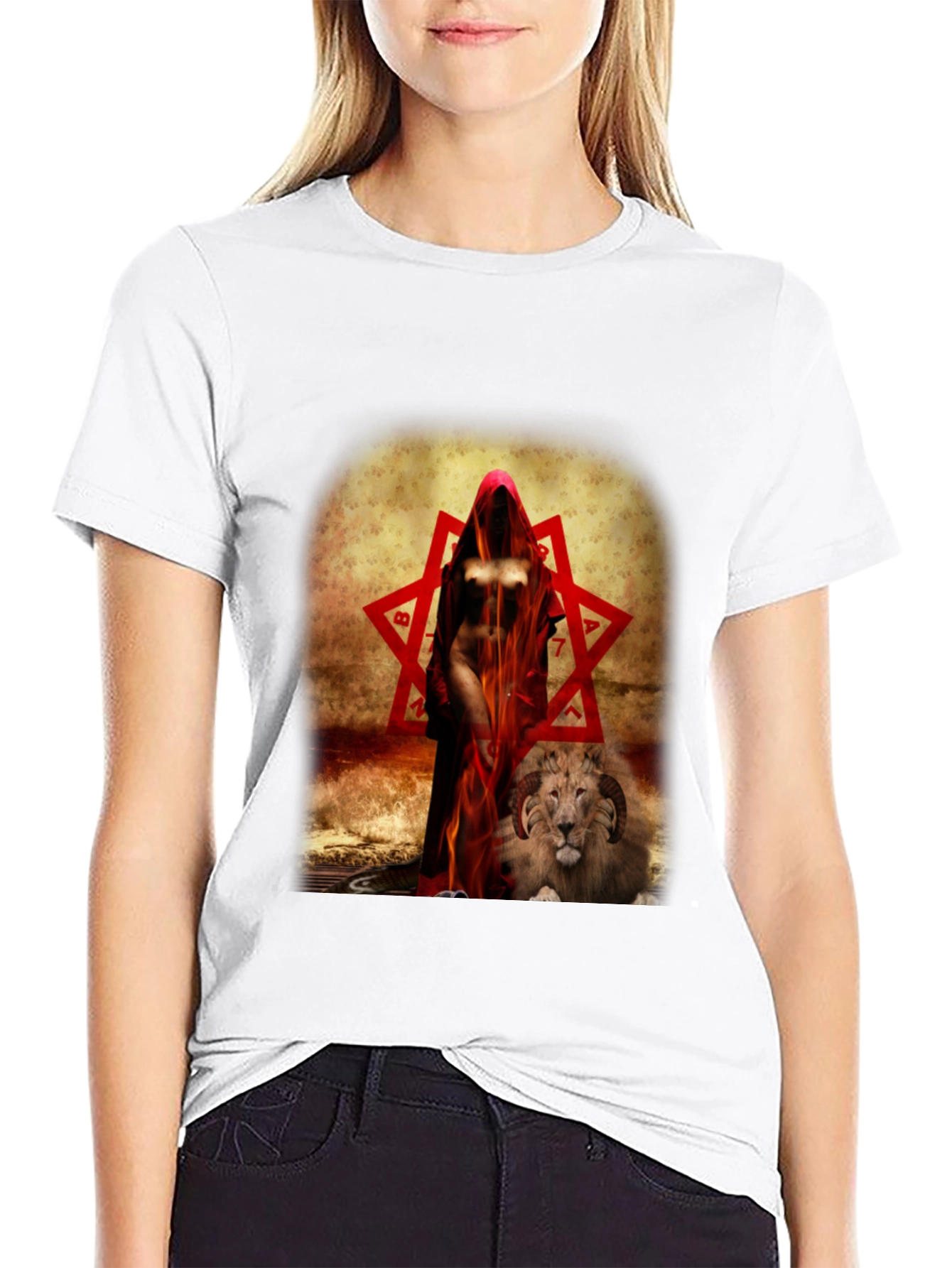 Mystic Woman with Lion Graphic Tee - Dark Design