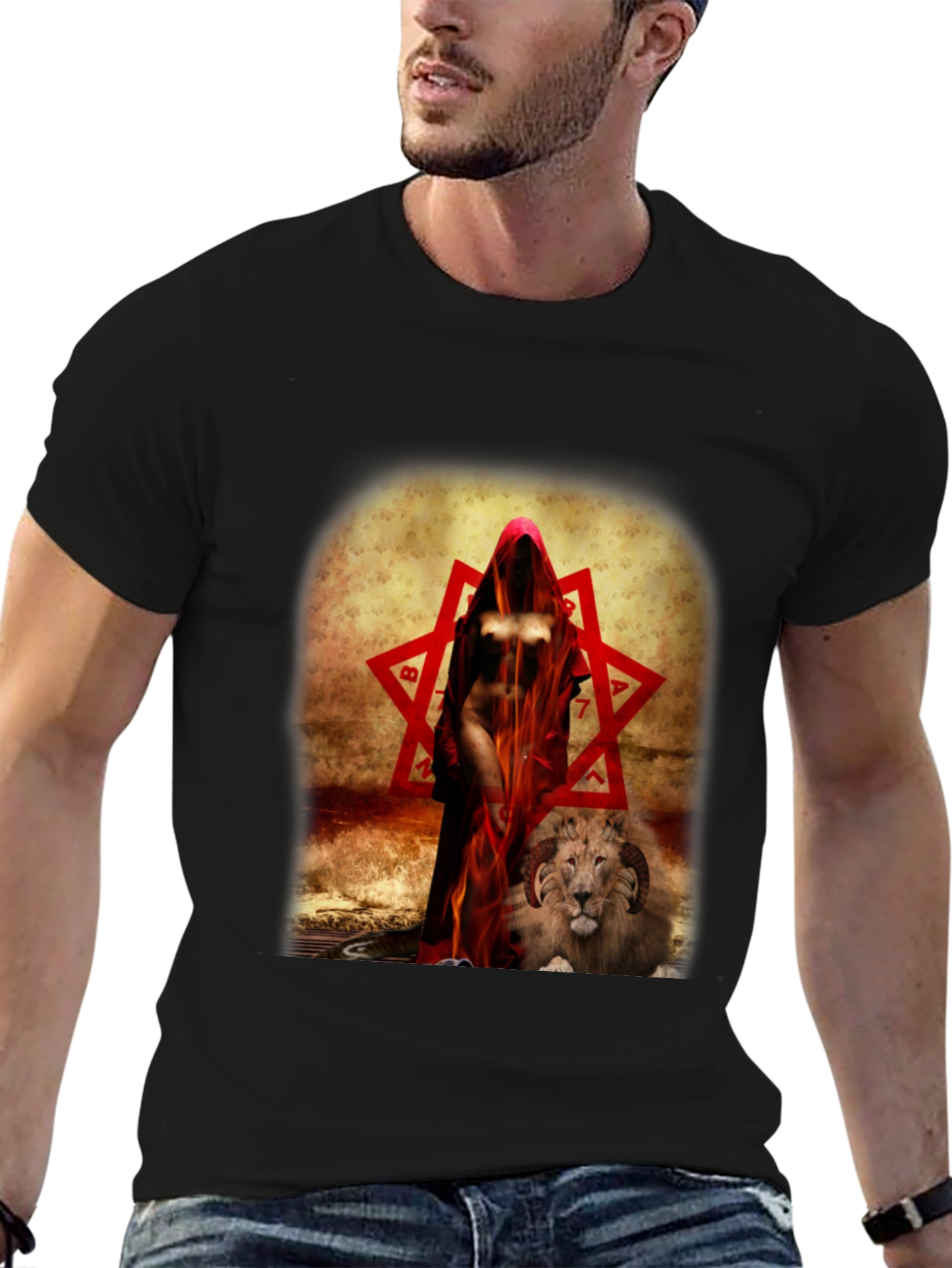 Mystic Woman with Lion Graphic Tee - Dark Design