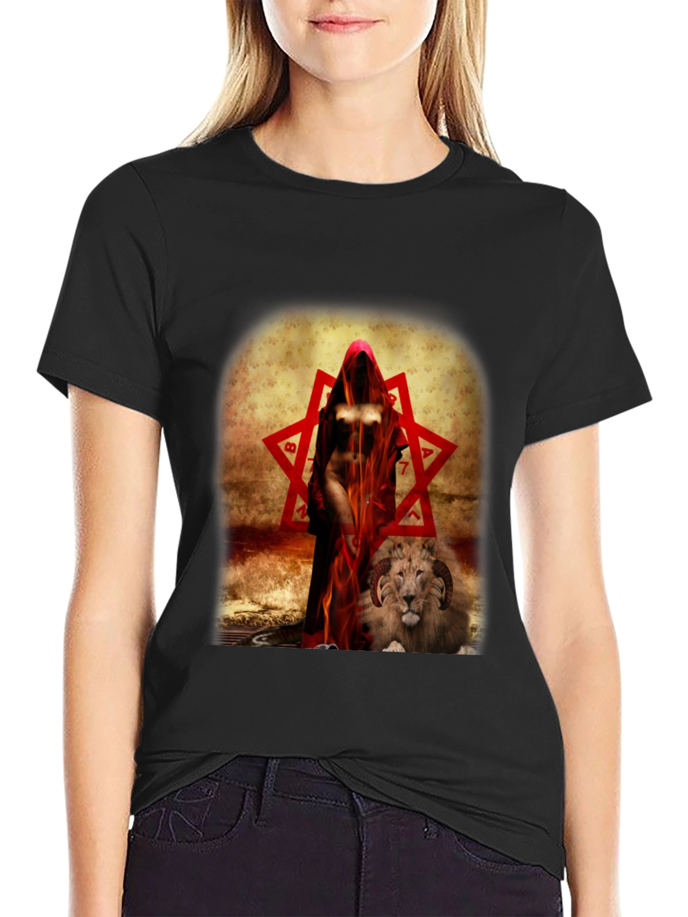 Mystic Woman with Lion Graphic Tee - Dark Design