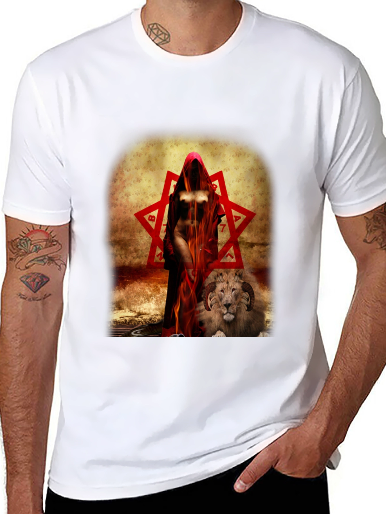 Mystic Woman with Lion Graphic Tee - Dark Design