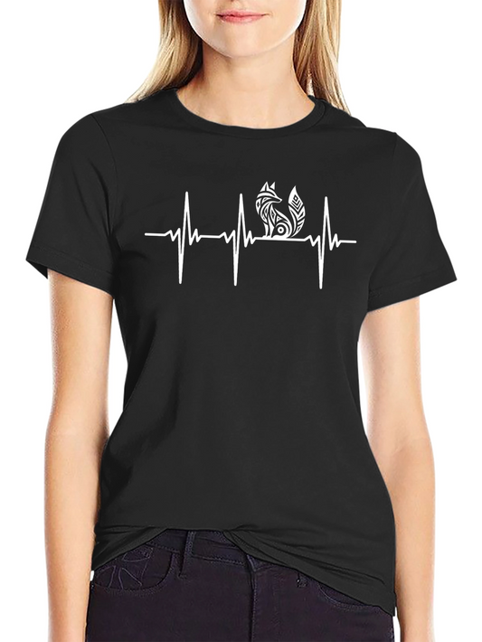 Fox Heartbeat Graphic Tee - Stylish Black T-Shirt