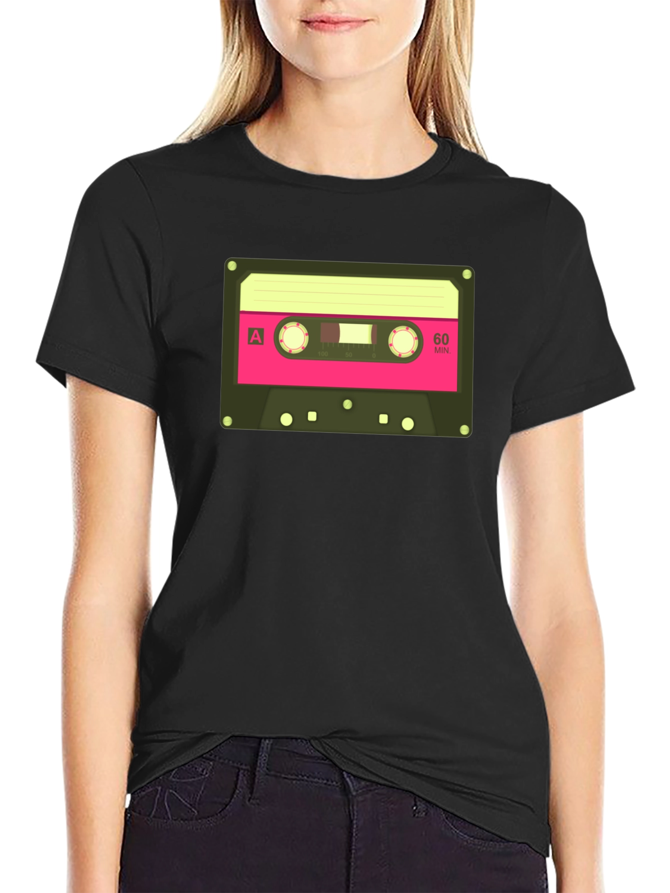 Retro Cassette Tape Graphic Tee - Classic Black T-Shirt