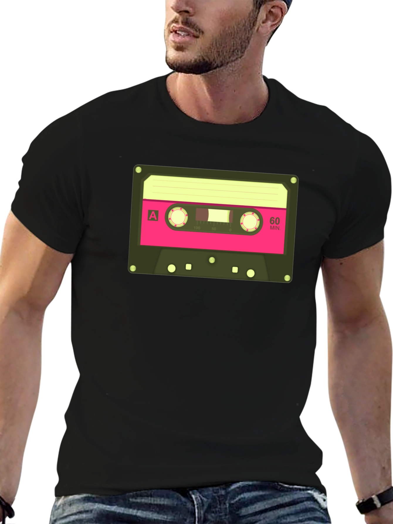 Retro Cassette Tape Graphic Tee - Classic Black T-Shirt