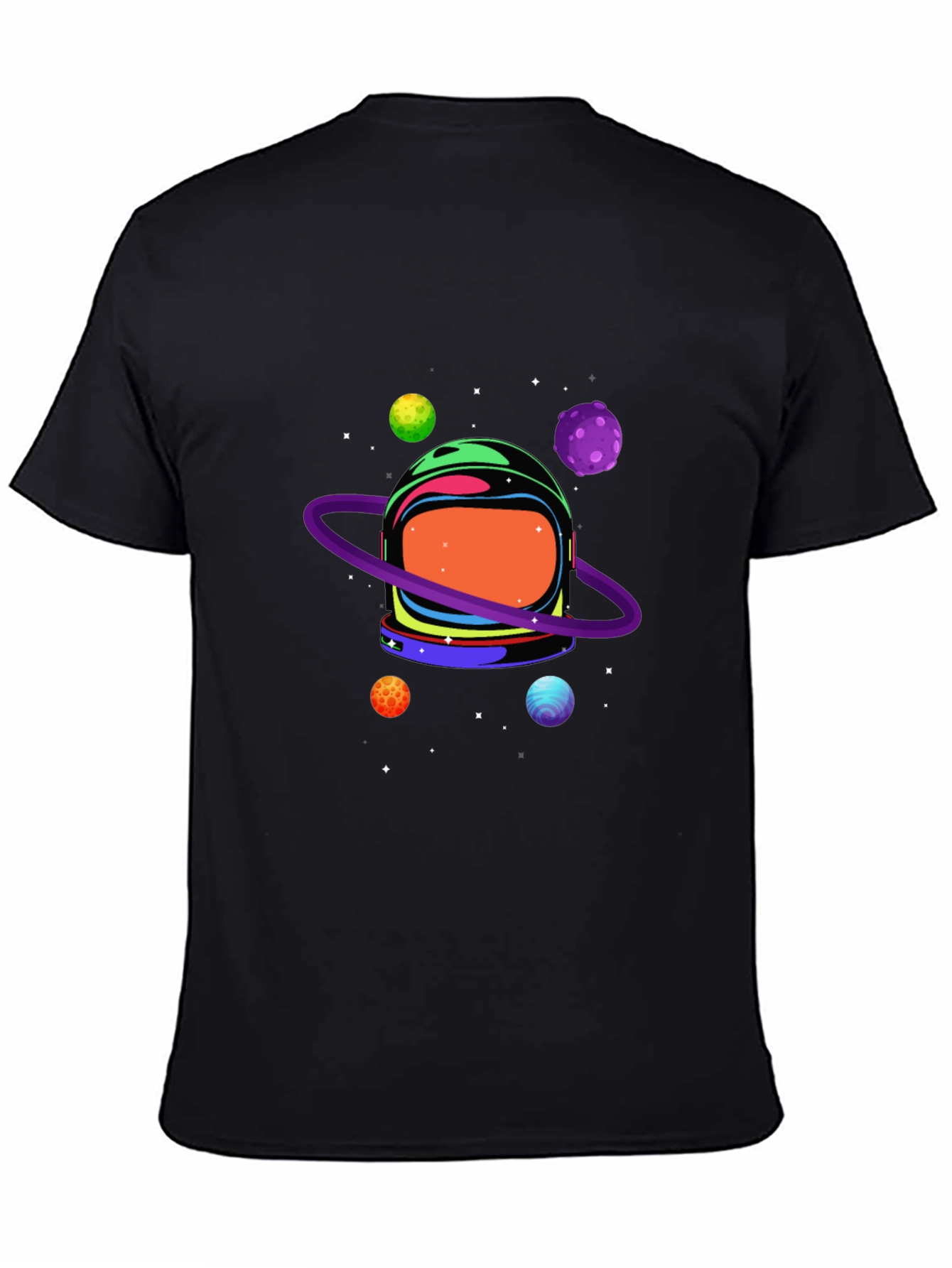 Astronaut Helmet & Planets Graphic Print Black Tee