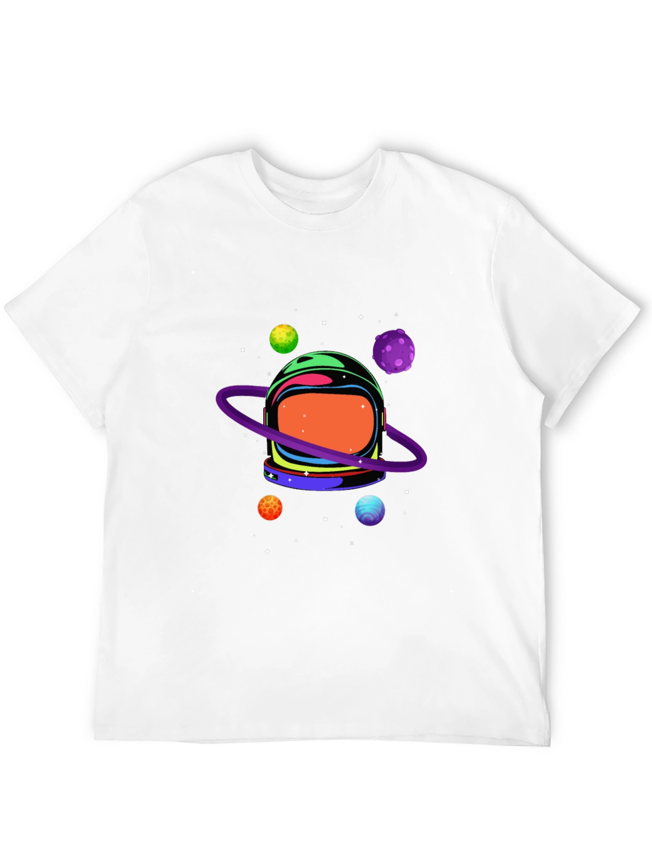 Astronaut Helmet & Planets Graphic Print Black Tee