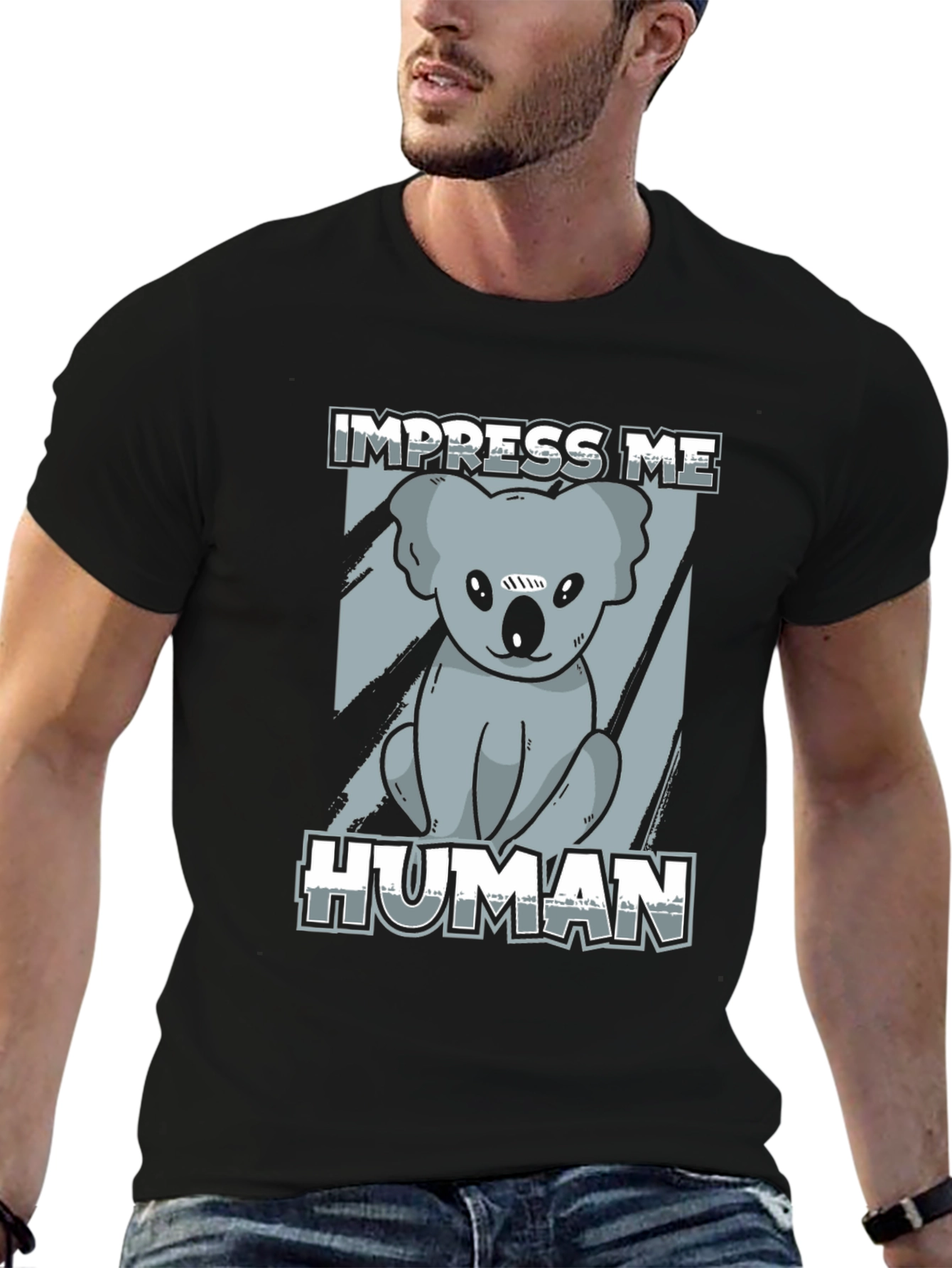 Impress Me Human Koala Bear Graphic Tee - Black