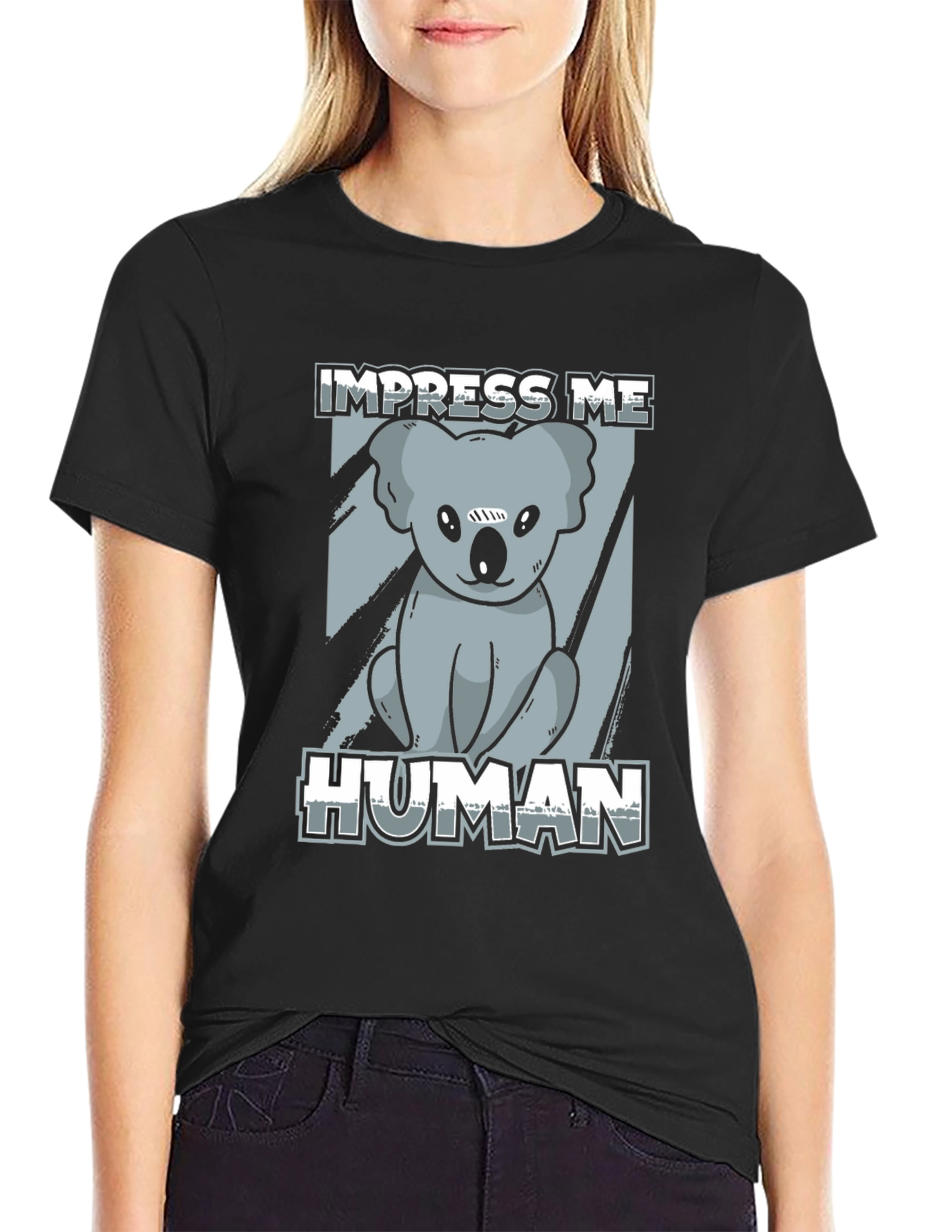 Impress Me Human Koala Bear Graphic Tee - Black