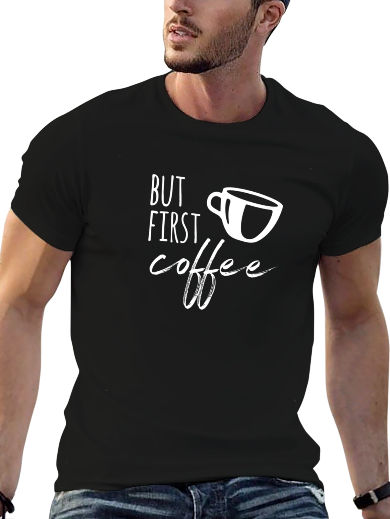 But First Coffee Graphic Tee - Casual Black T-Shirt