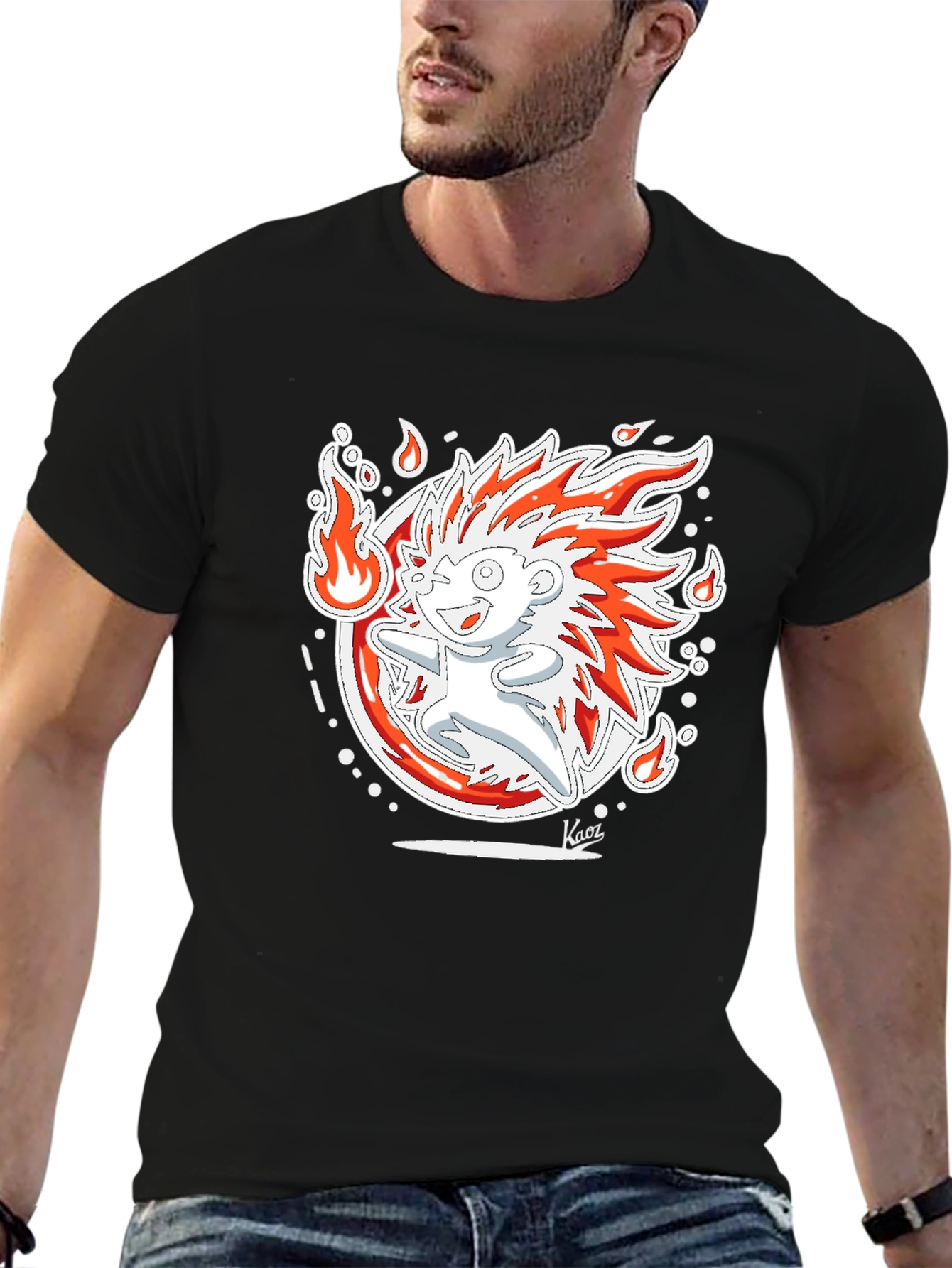Fiery Hedgehog Graphic Print Black T-Shirt