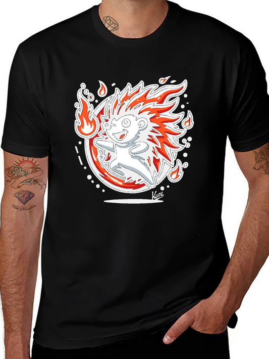 Fiery Hedgehog Graphic Print Black T-Shirt