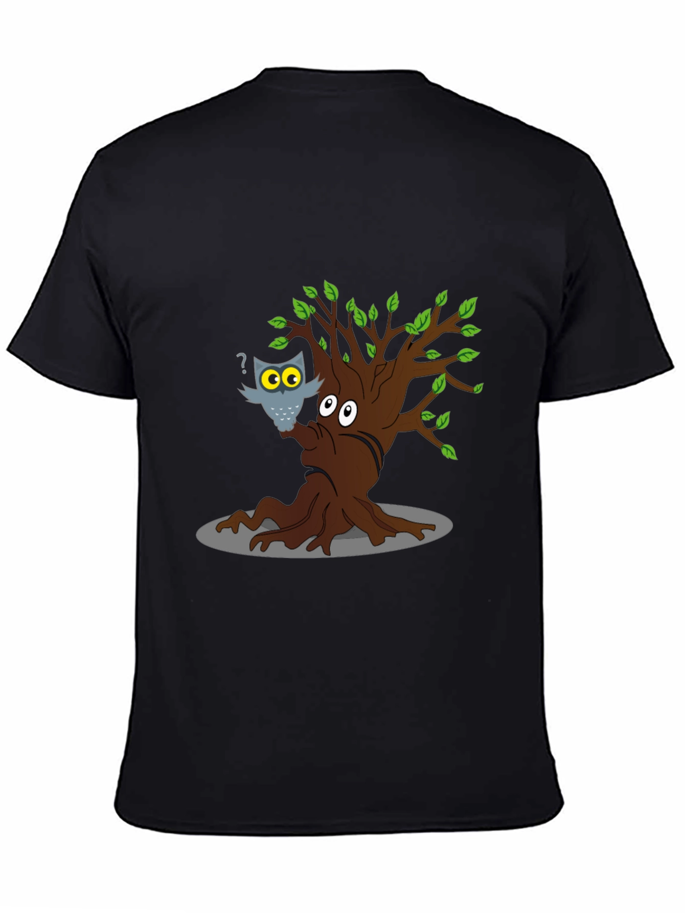 Cartoon Tree & Owl Graphic T-Shirt