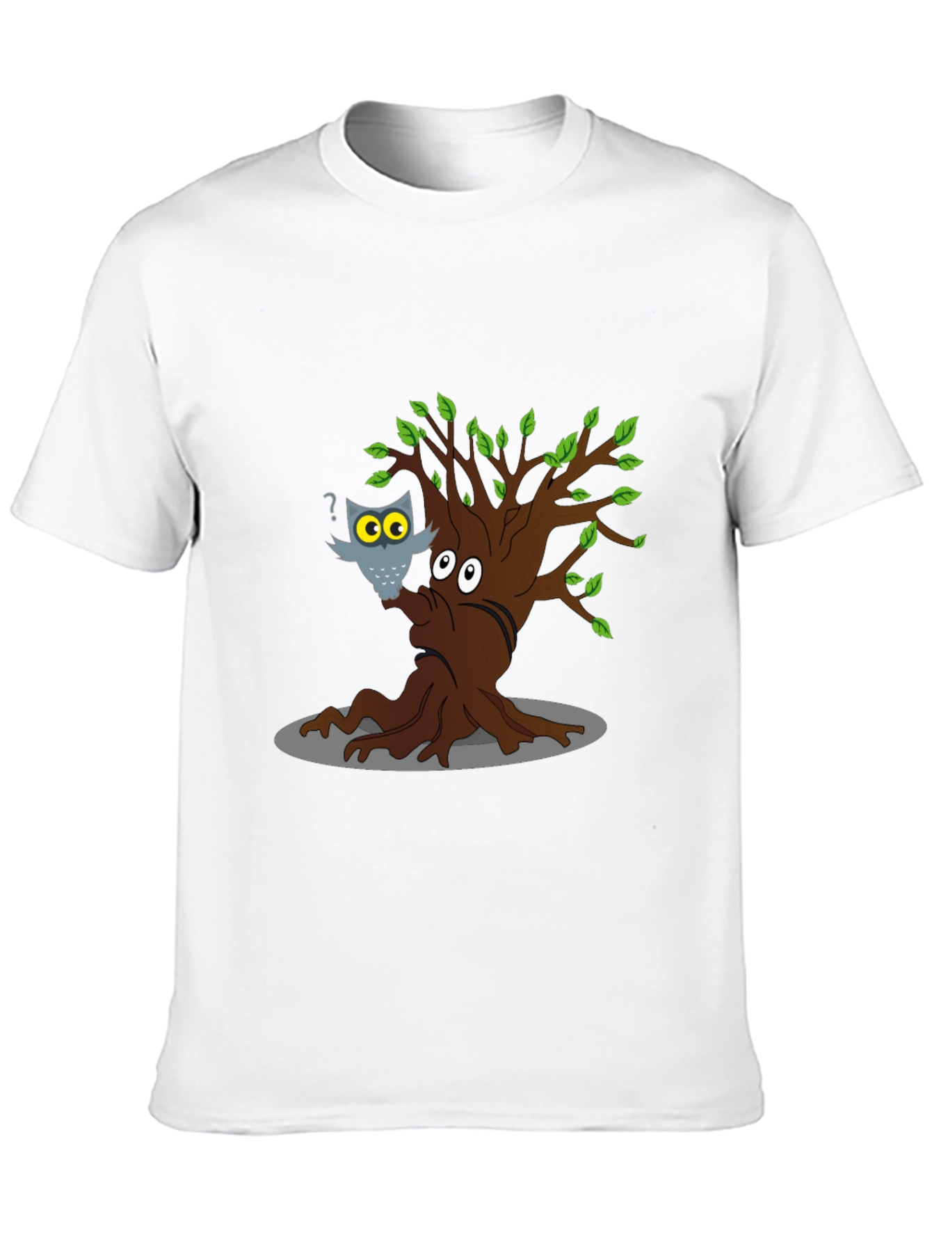 Cartoon Tree & Owl Graphic T-Shirt