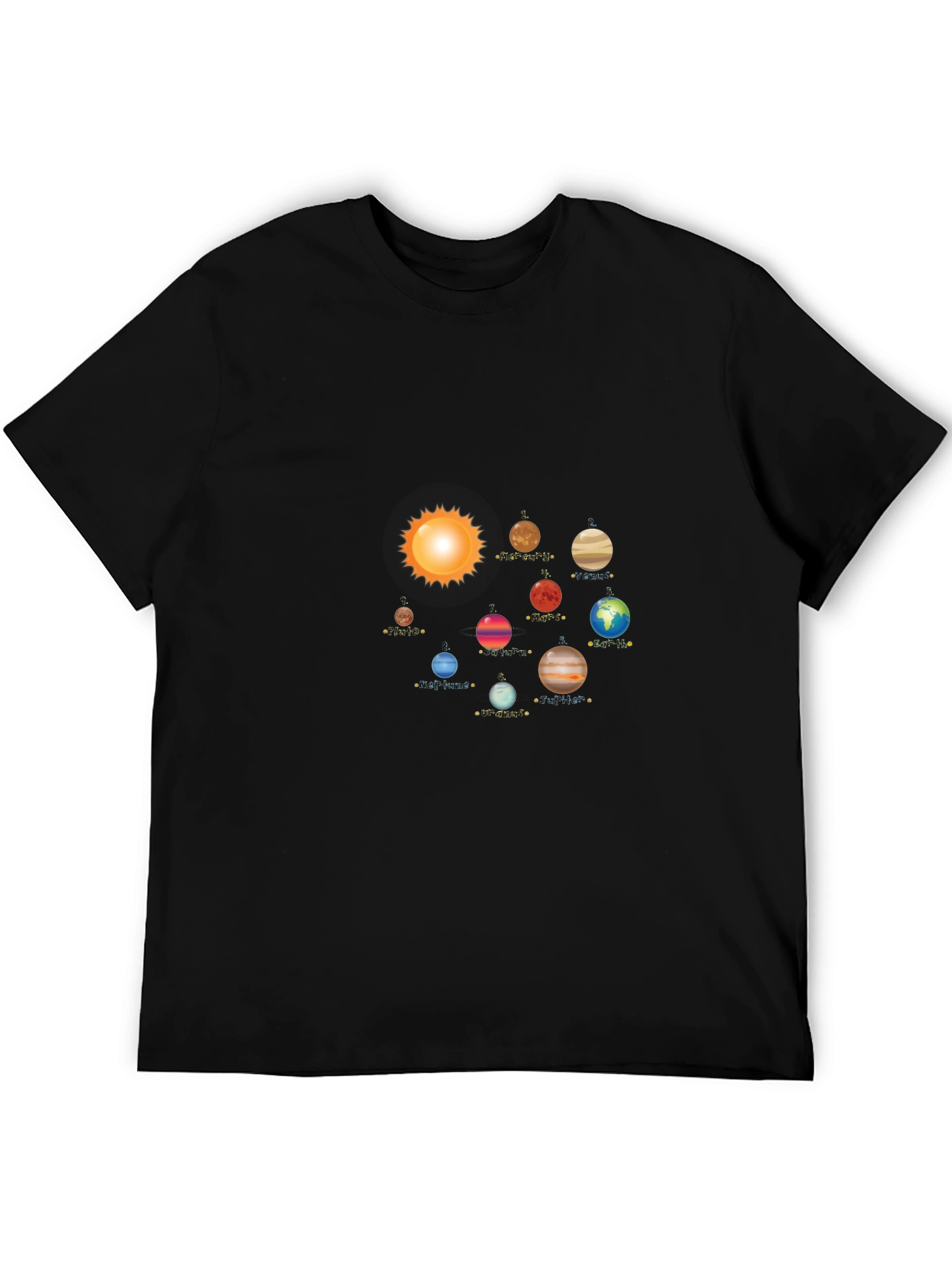 Planets Solar System Black T-Shirt