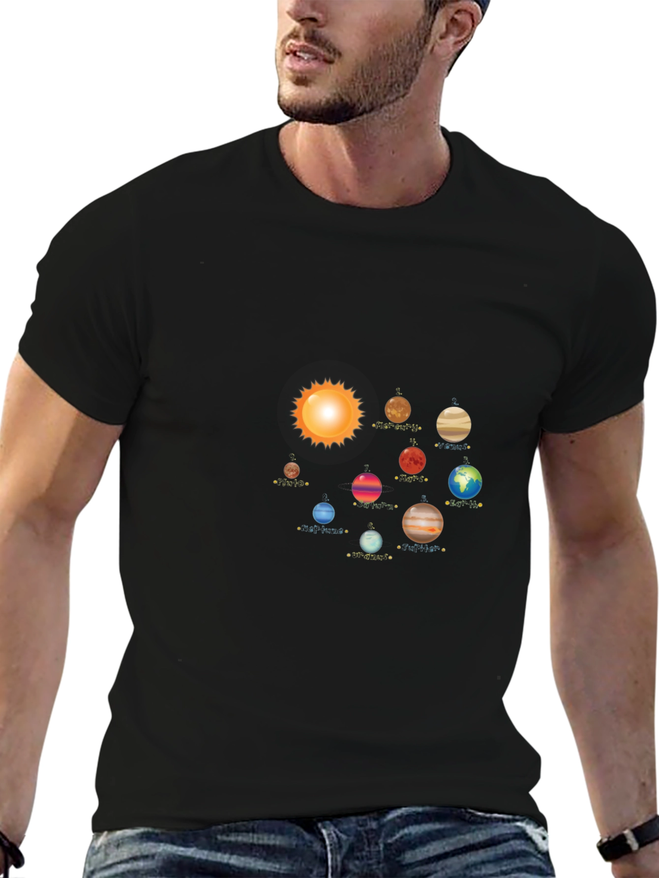 Planets Solar System Black T-Shirt