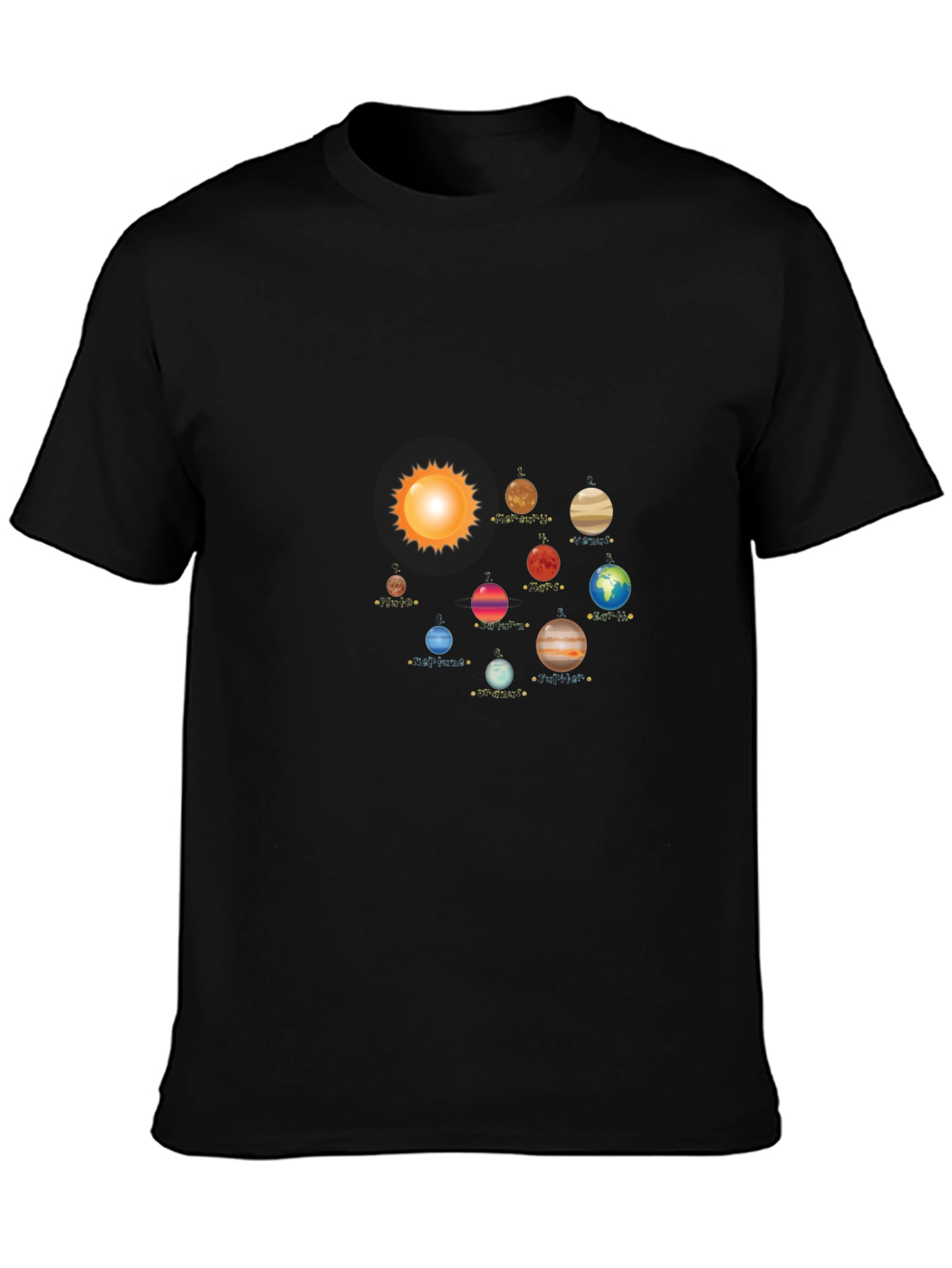Planets Solar System Black T-Shirt