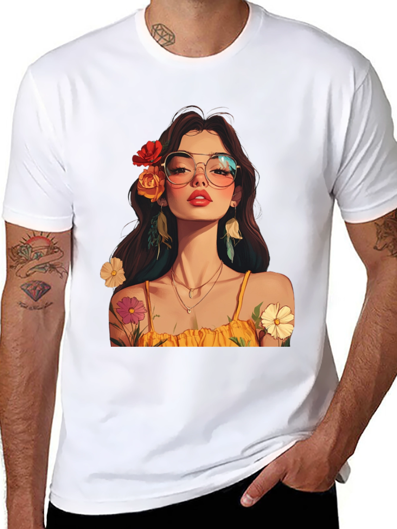 Floral Woman Graphic Tee - Stylish & Unique