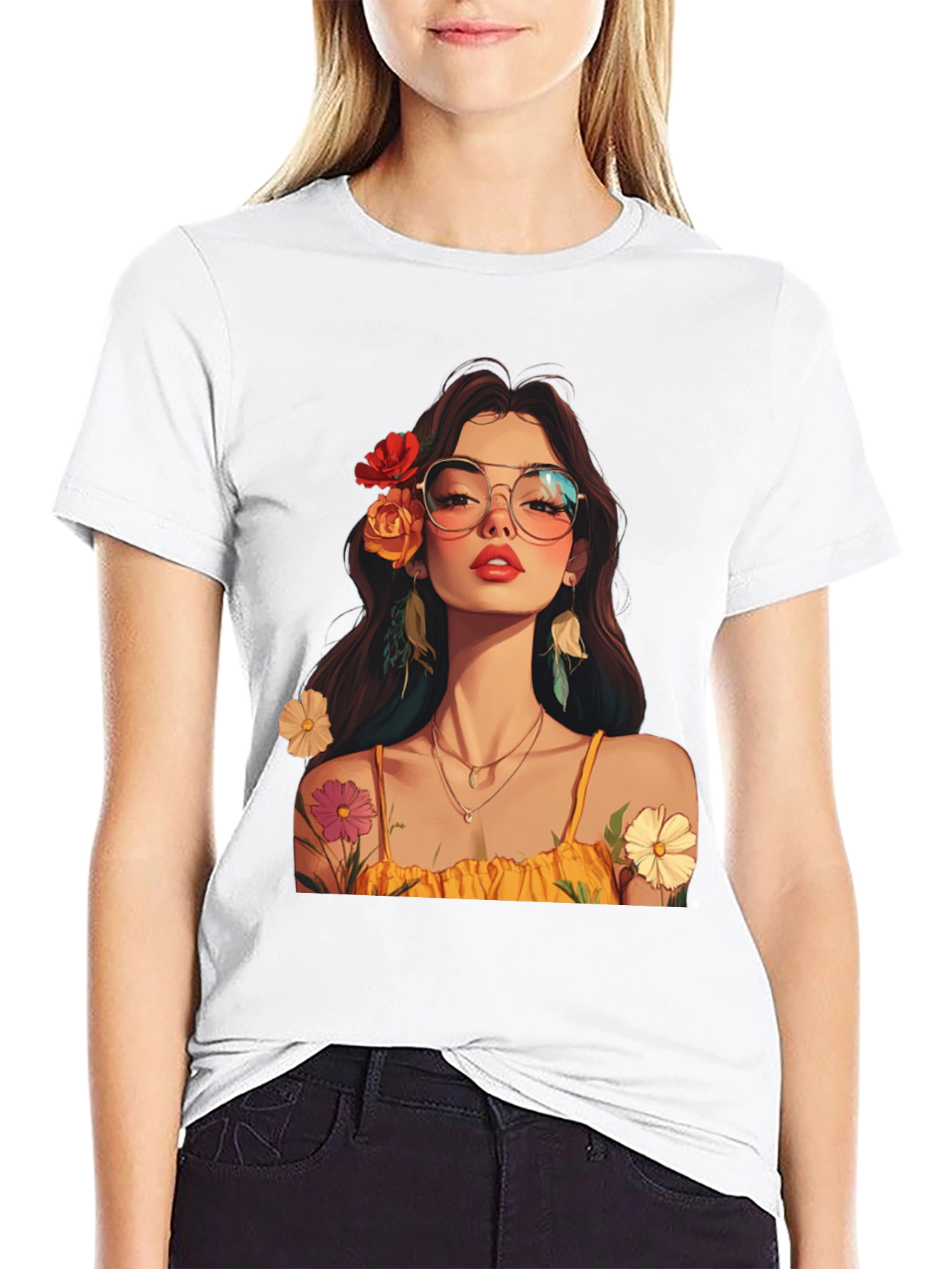 Floral Woman Graphic Tee - Stylish & Unique