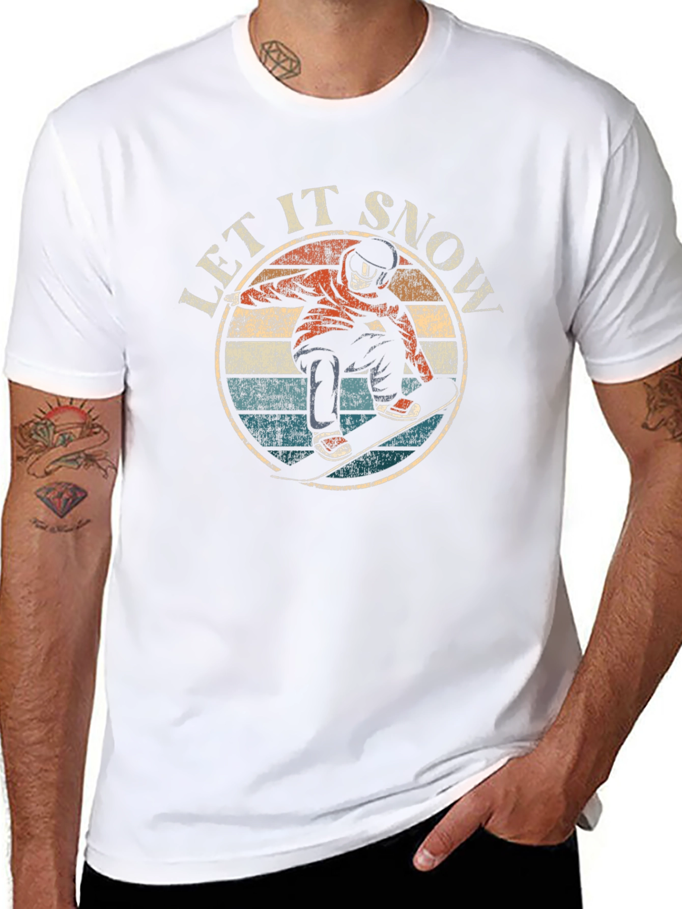 Let It Snow Snowboarder Graphic Tee - Retro Style