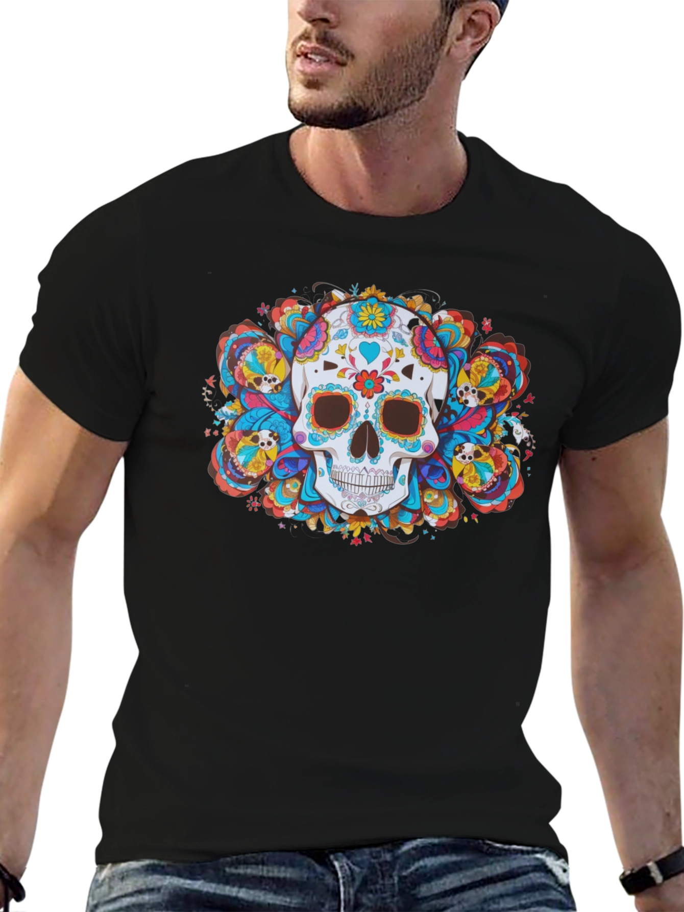 Day of the Dead Skull Graphic Tee - Black