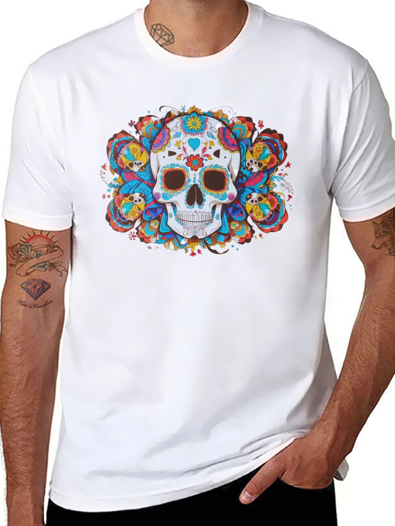 Day of the Dead Skull Graphic Tee - Black
