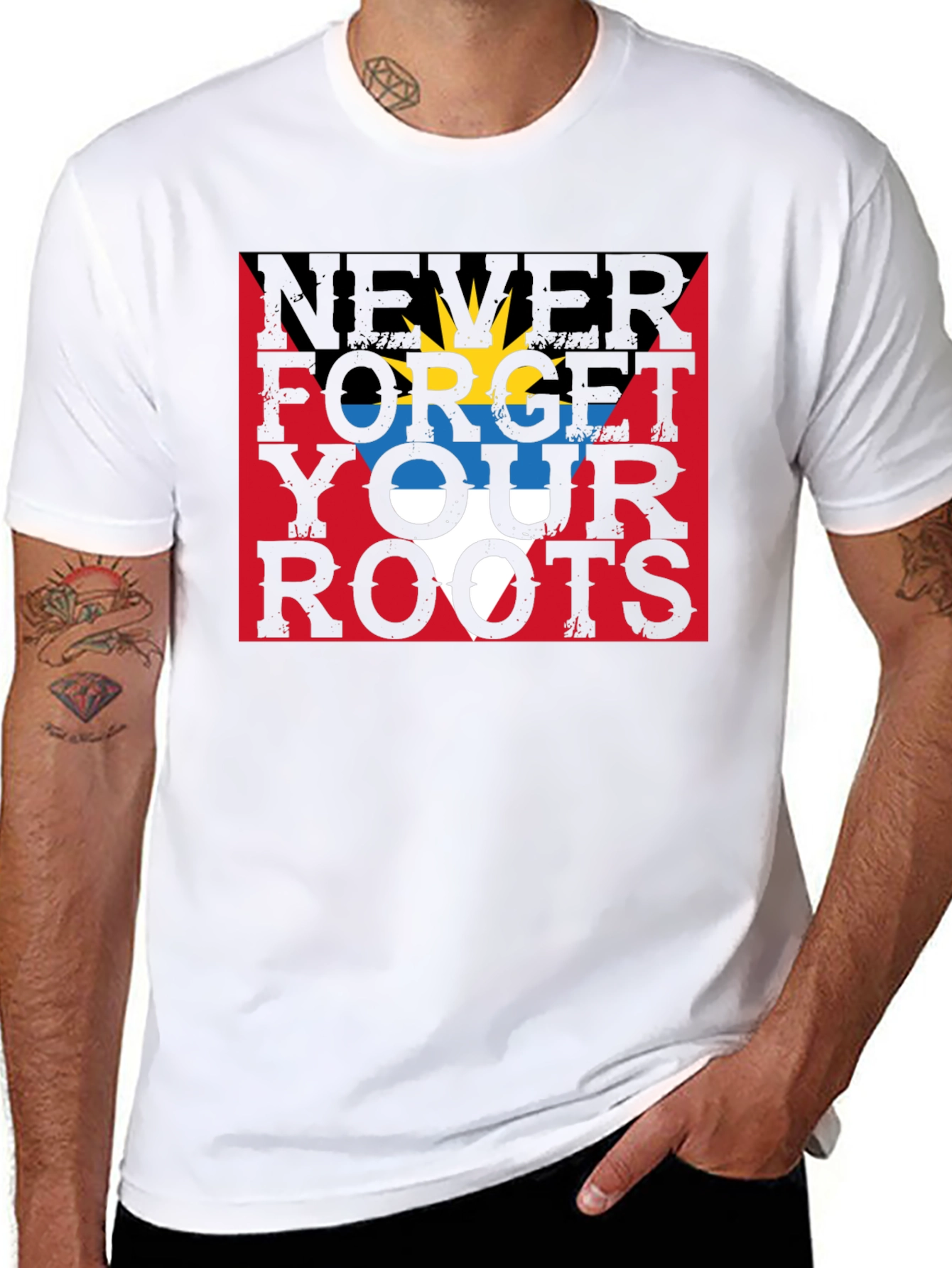 Never Forget Your Roots Antigua Flag T-Shirt