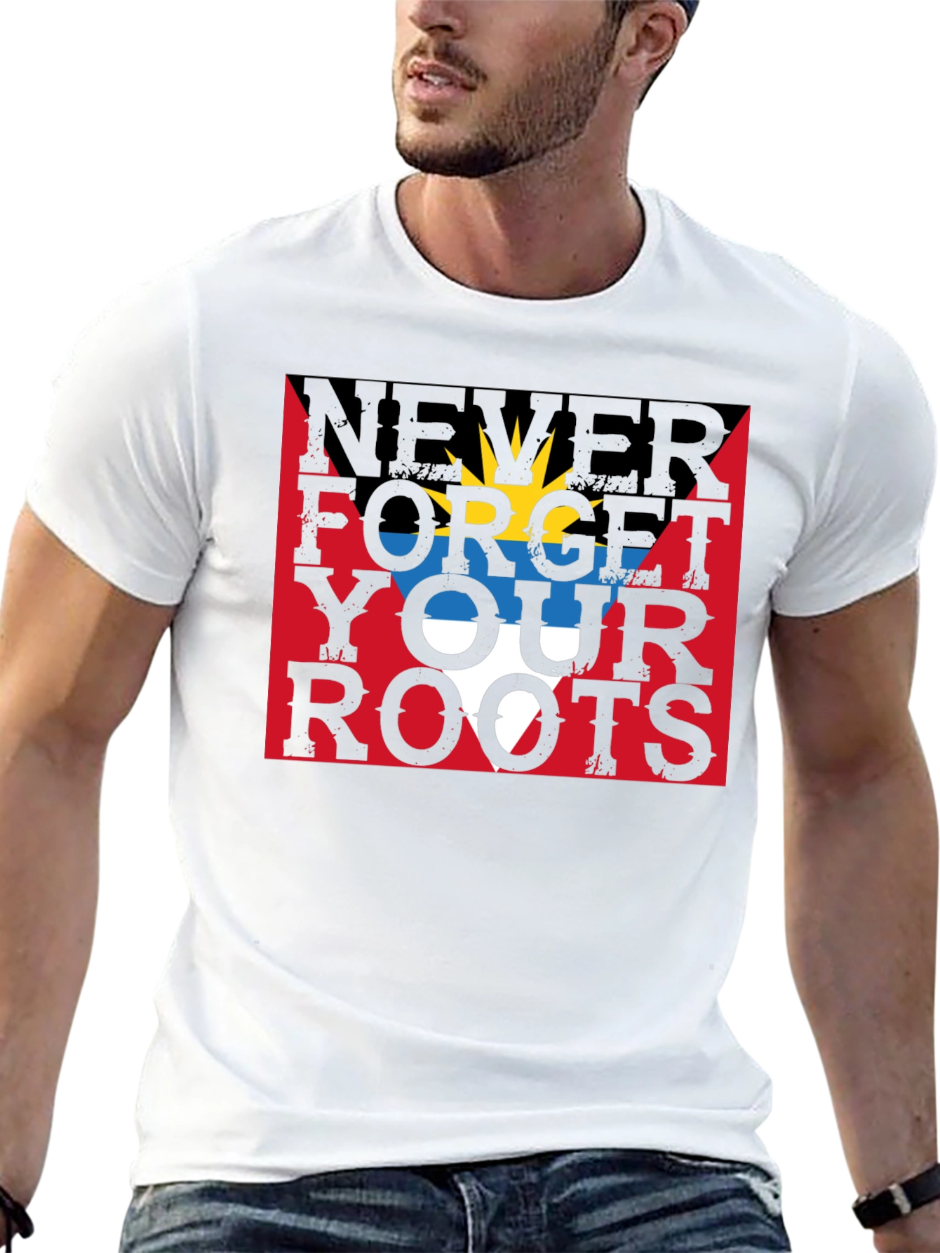 Never Forget Your Roots Antigua Flag T-Shirt