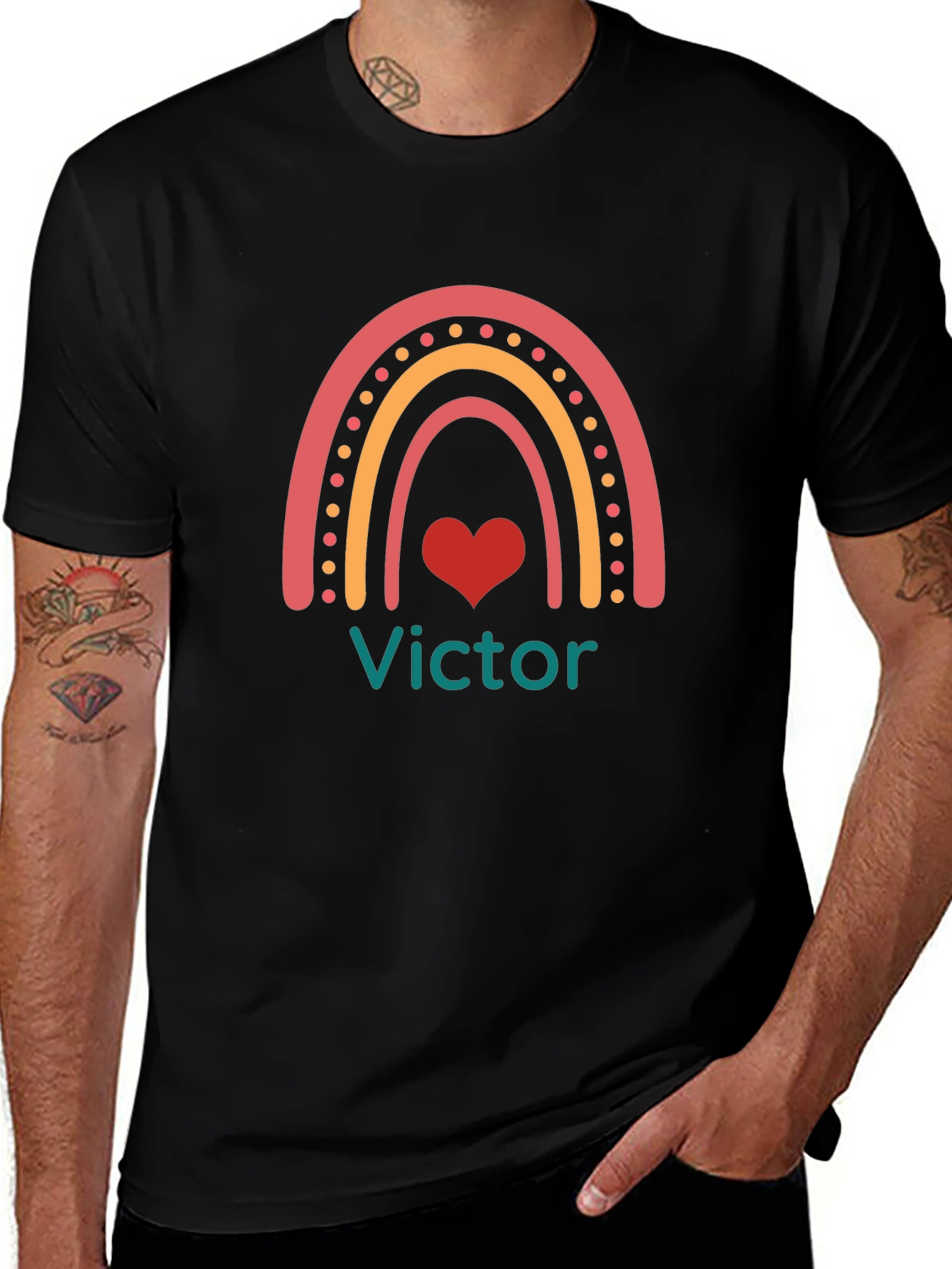 Rainbow Heart Personalized Mens T-Shirt