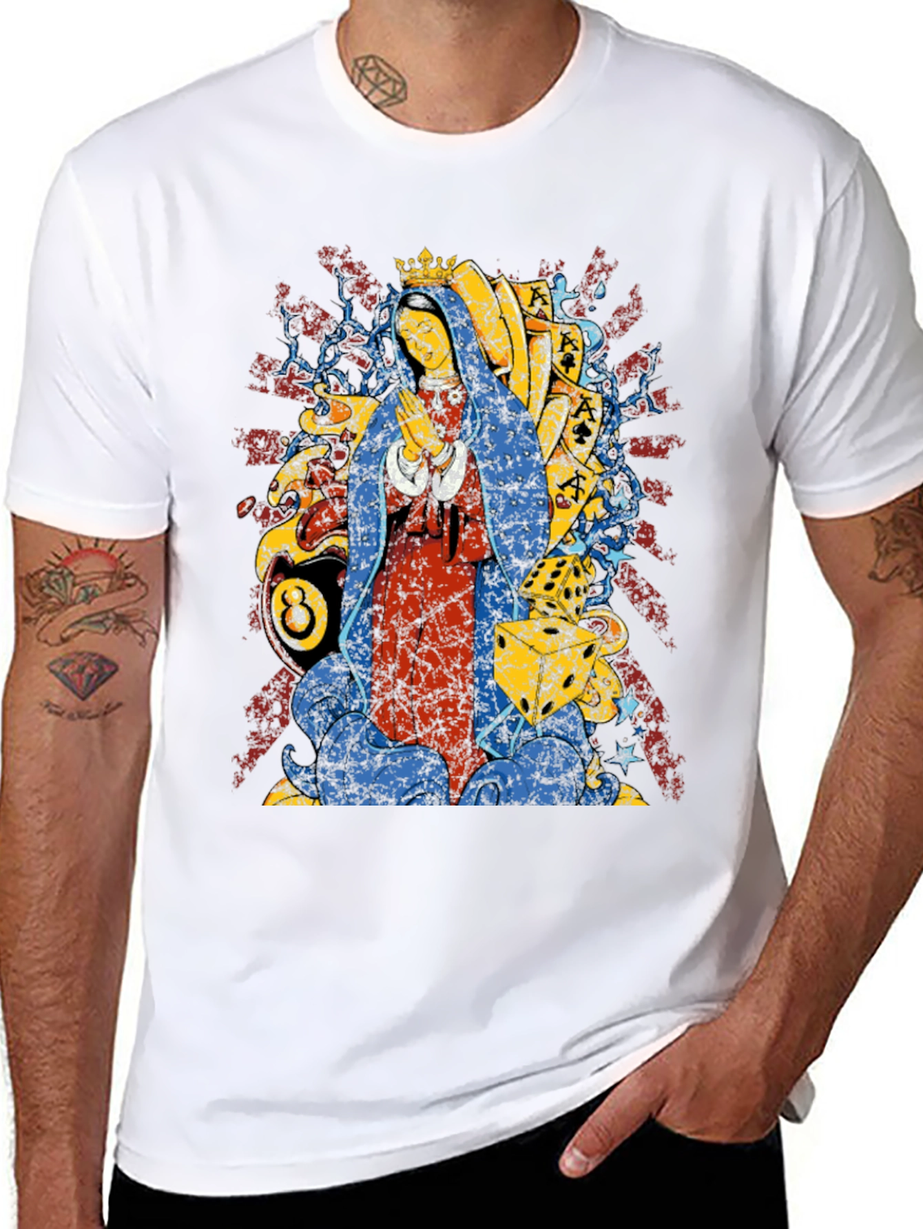 Graphic Tee - Virgin Mary & 8 Ball Design