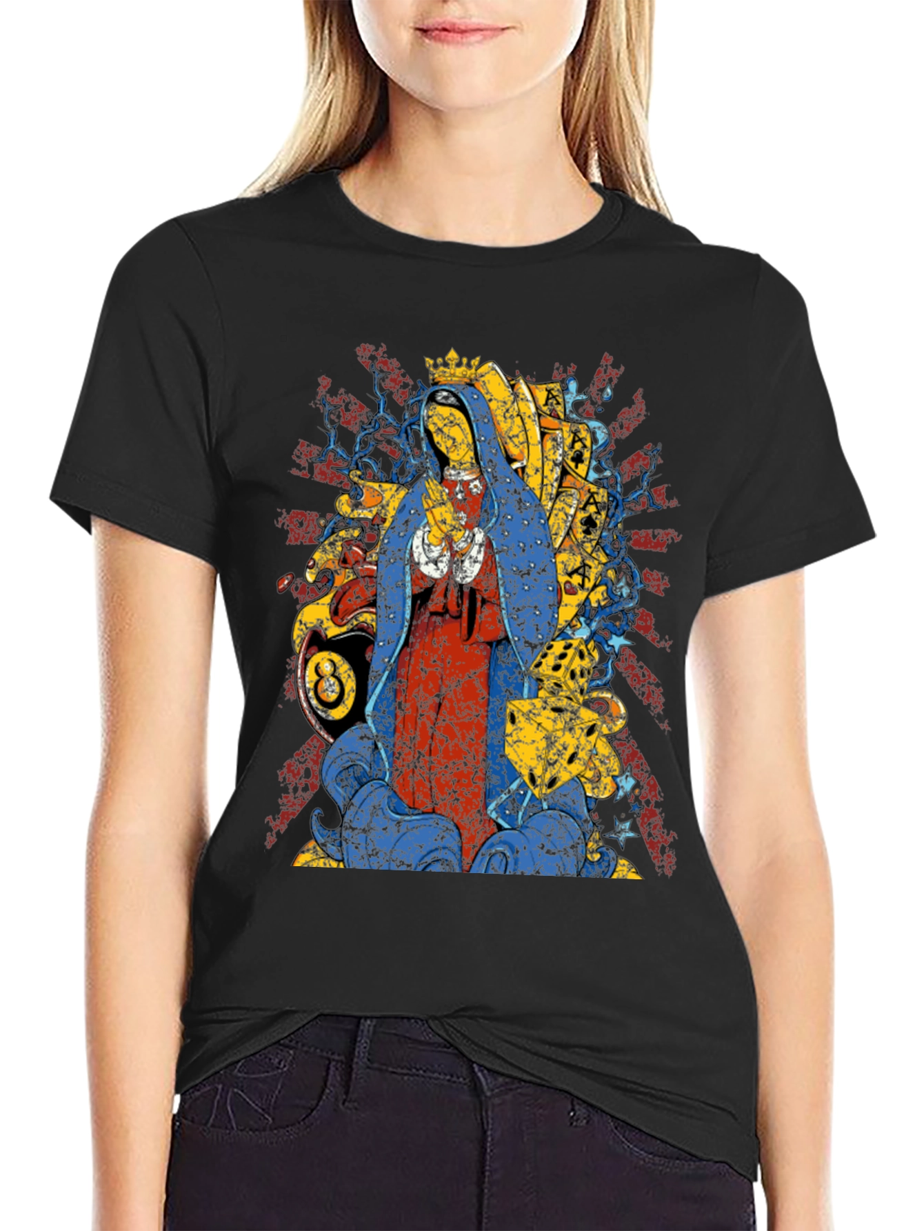 Graphic Tee - Virgin Mary & 8 Ball Design