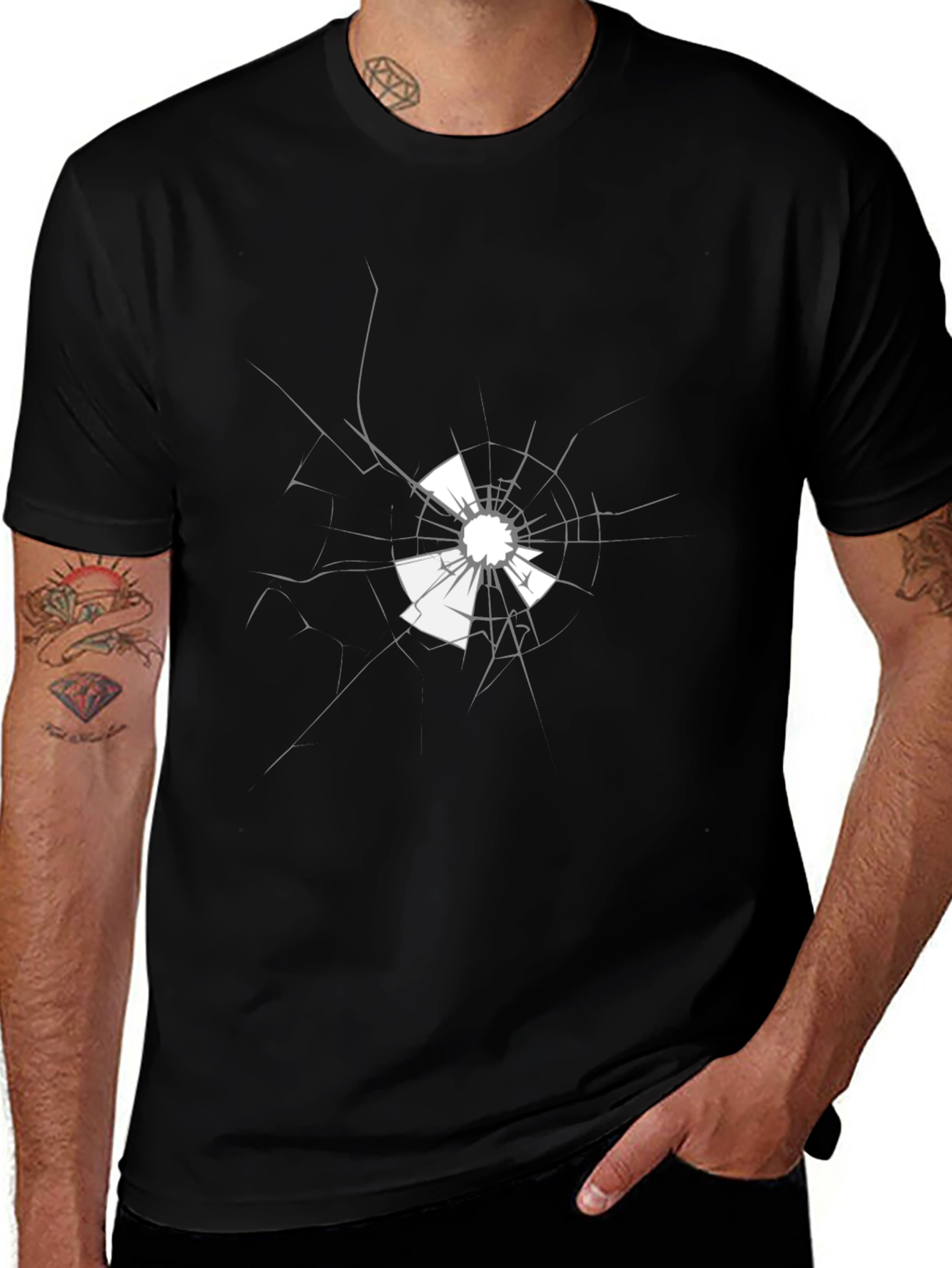 Shattered Glass Graphic Tee - Stylish Black Cotton T-Shirt