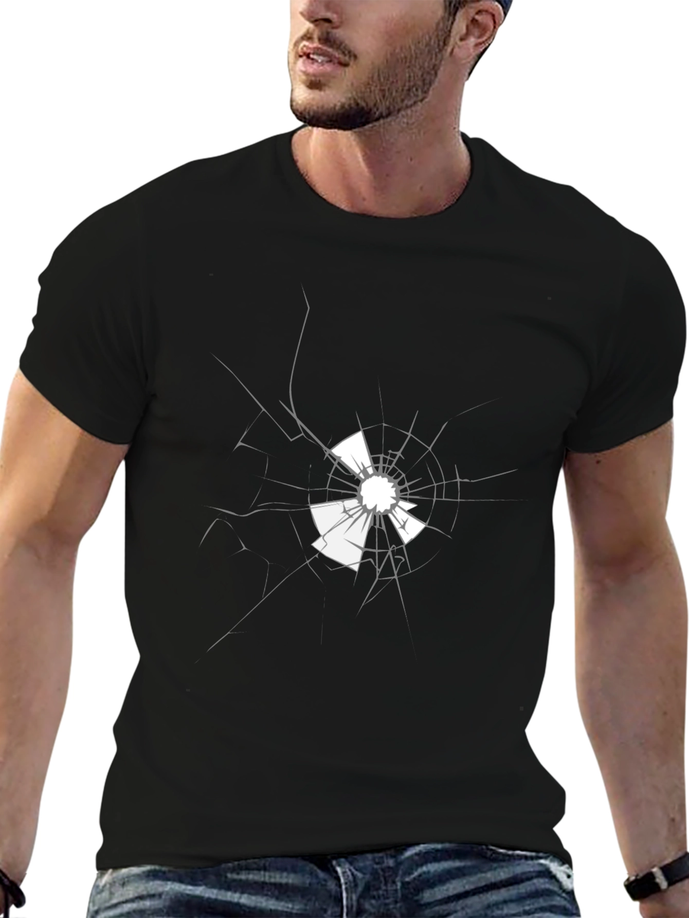 Shattered Glass Graphic Tee - Stylish Black Cotton T-Shirt