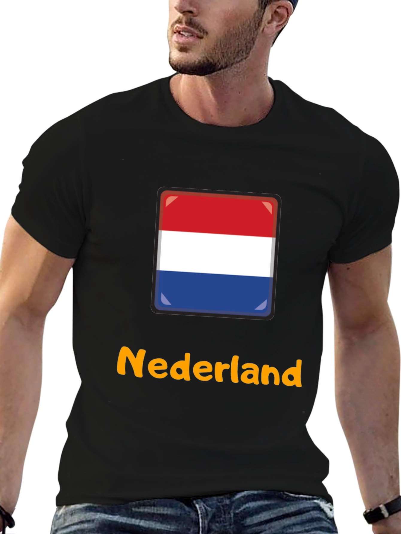 Nederland Flag Graphic T-Shirt - Black Casual Tee
