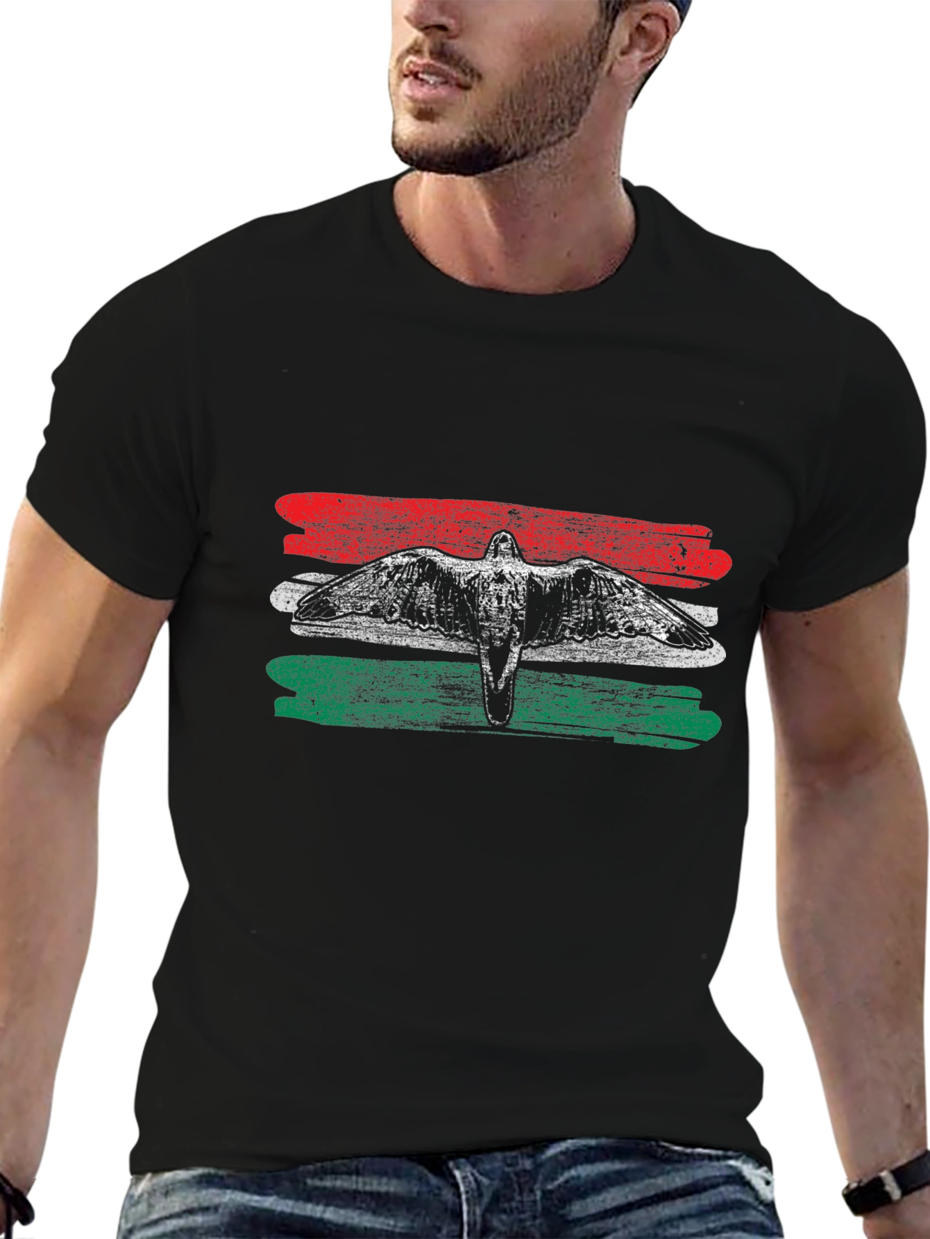 Hungary Flag Bird Graphic Tee - Black Cotton T-Shirt