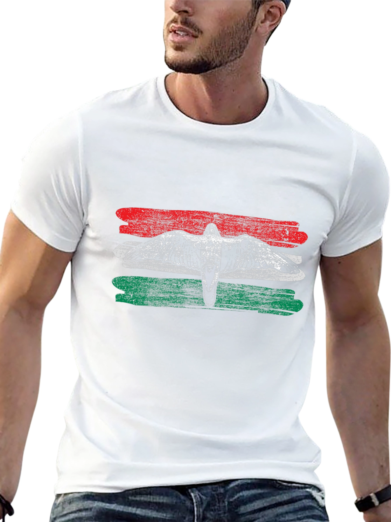 Hungary Flag Bird Graphic Tee - Black Cotton T-Shirt