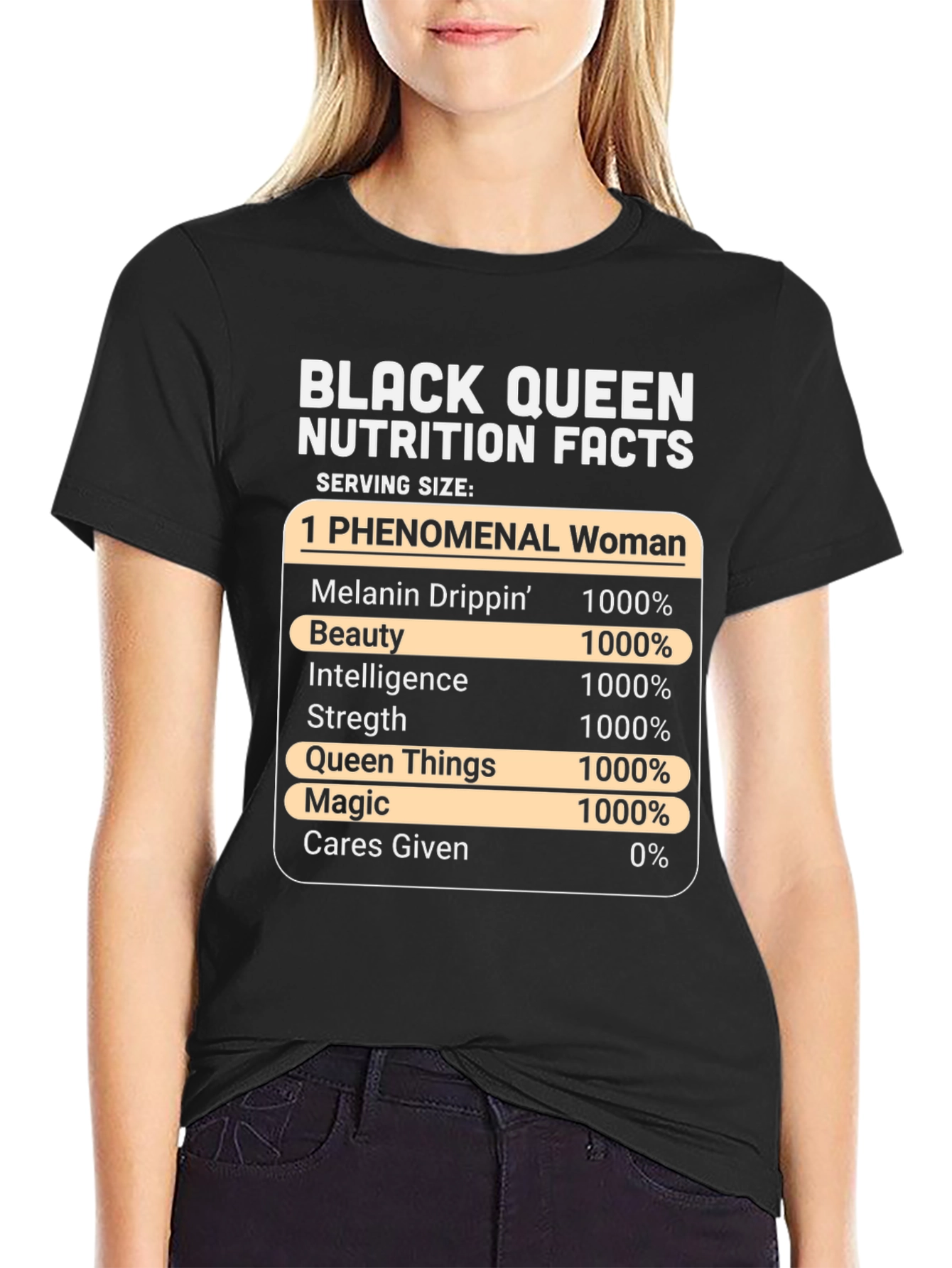 Black Queen Nutrition Facts Graphic T-Shirt