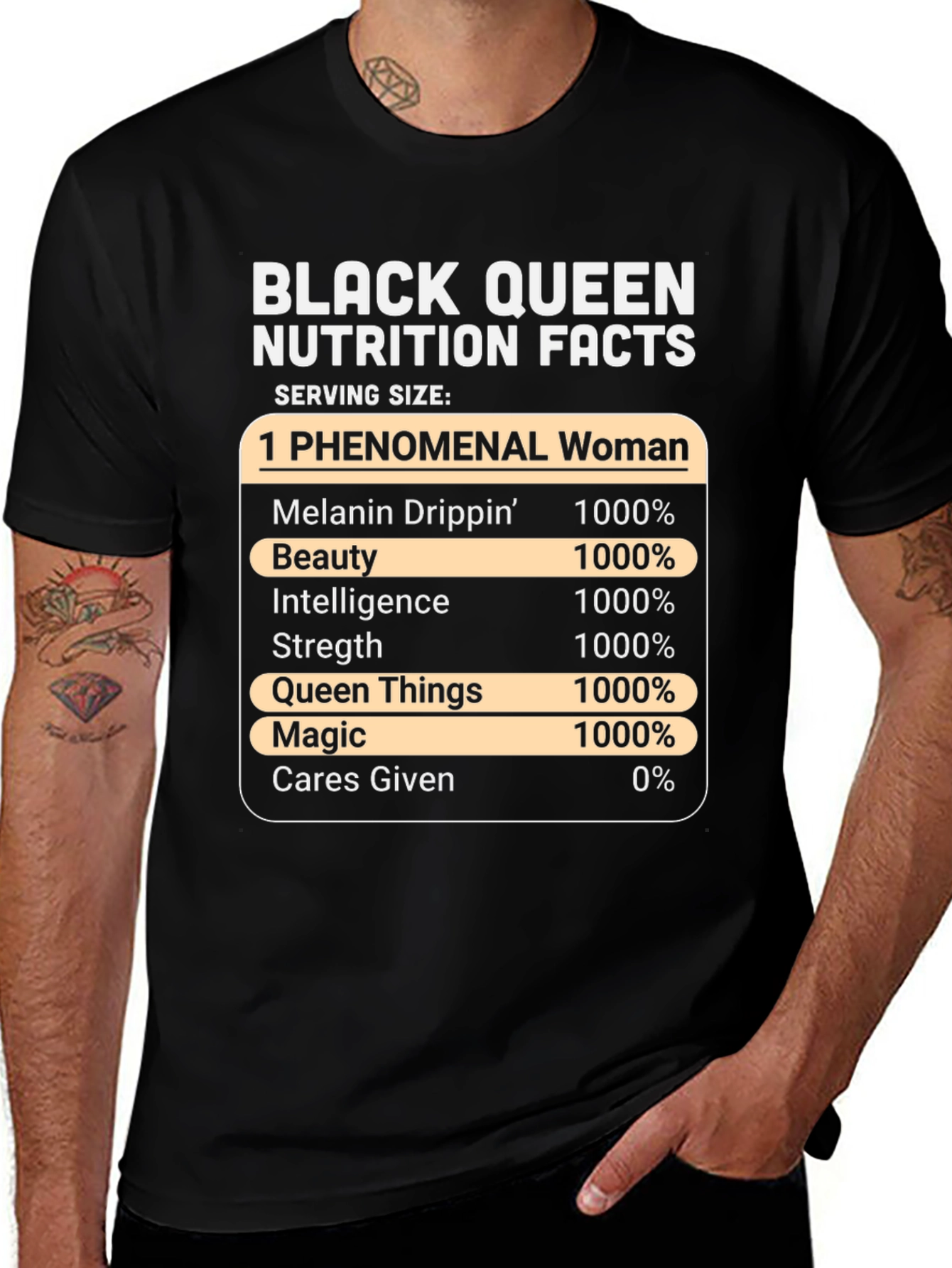 Black Queen Nutrition Facts Graphic T-Shirt