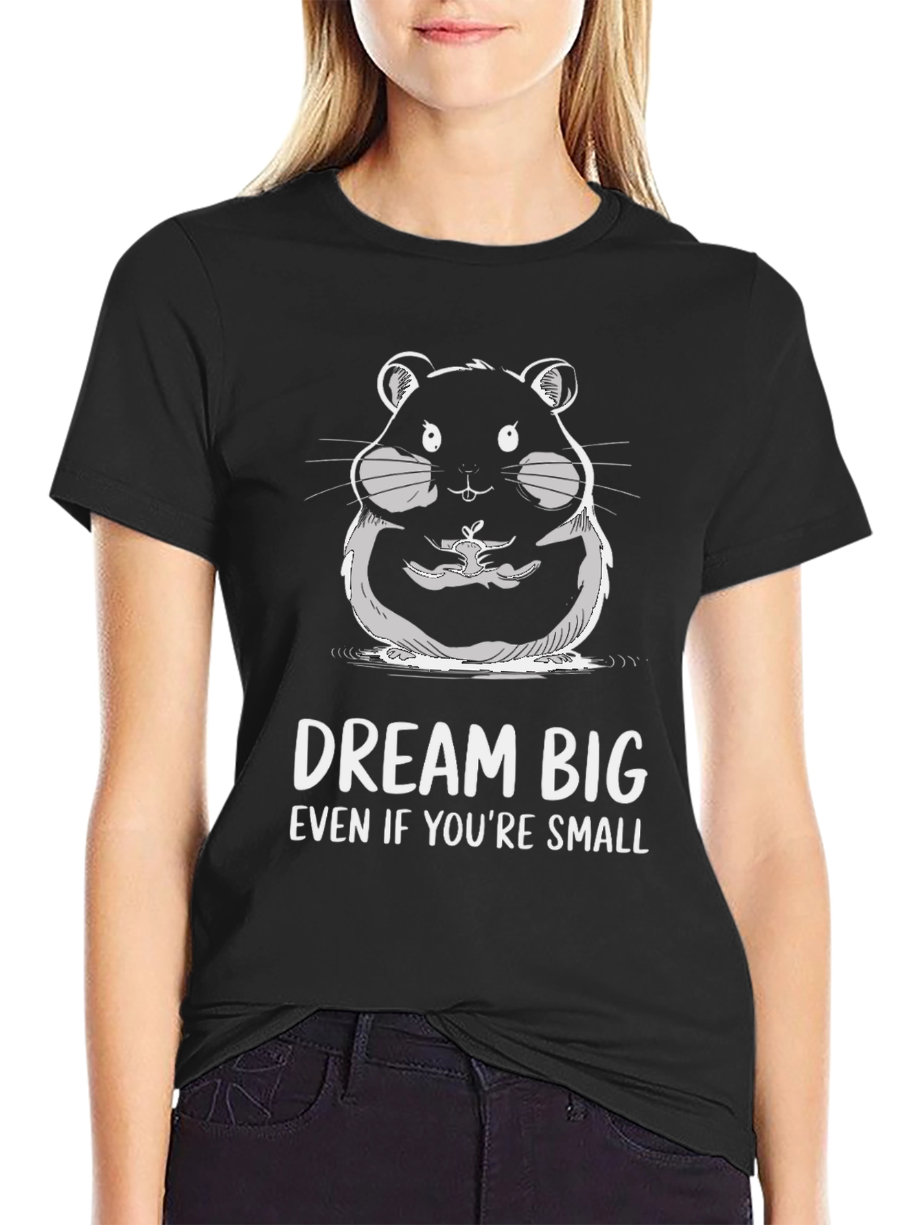 Dream Big Hamster Graphic Black T-Shirt