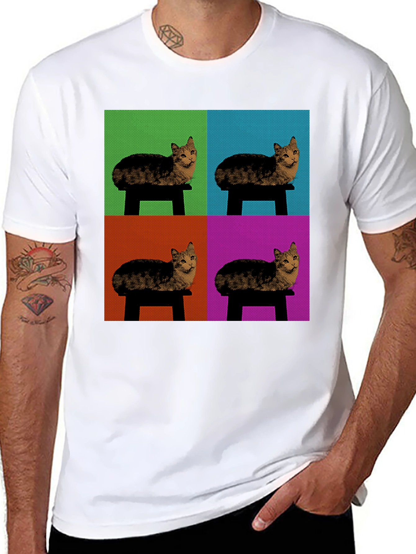 Pop Art Cat T-Shirt - Modern Graphic Tee