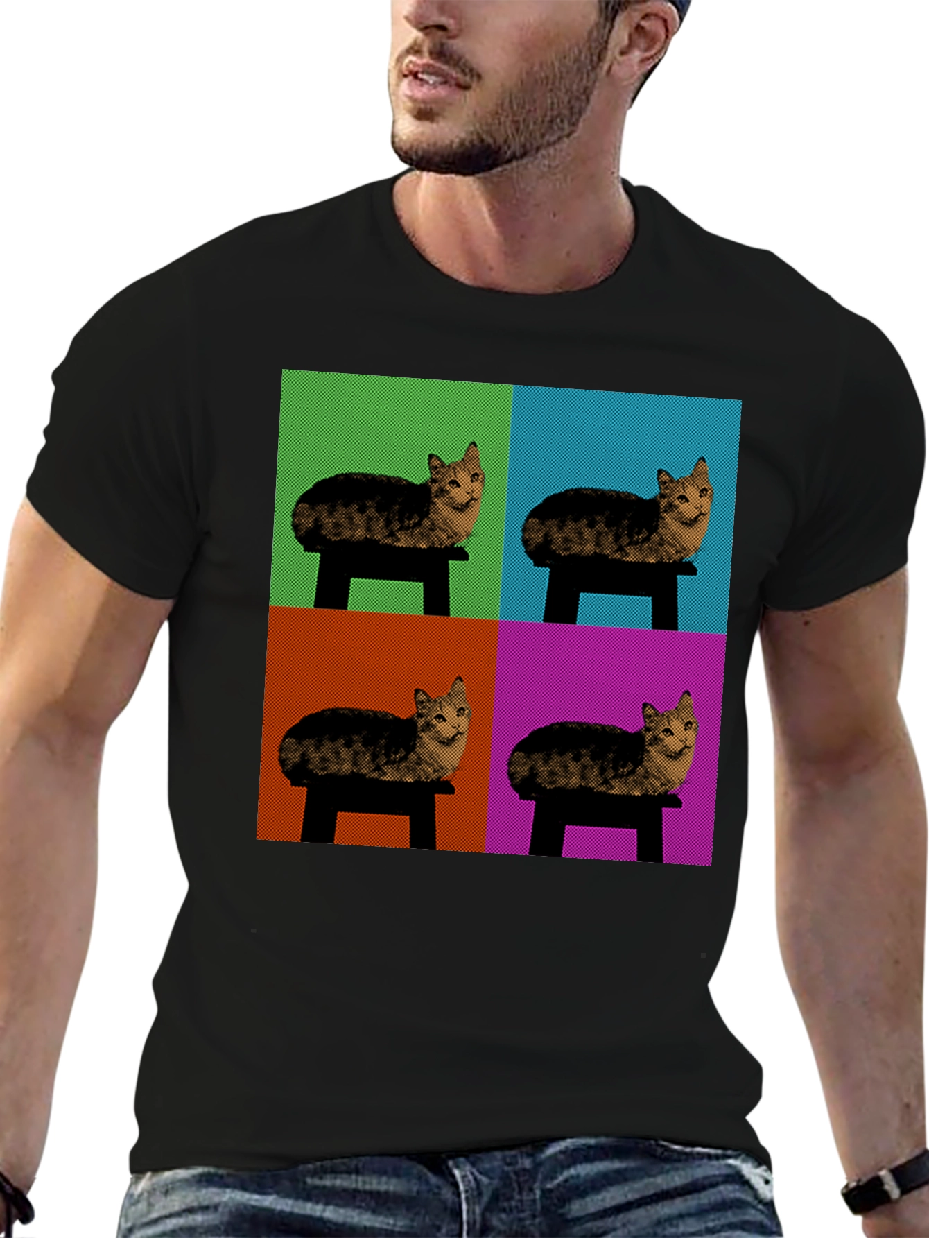 Pop Art Cat T-Shirt - Modern Graphic Tee