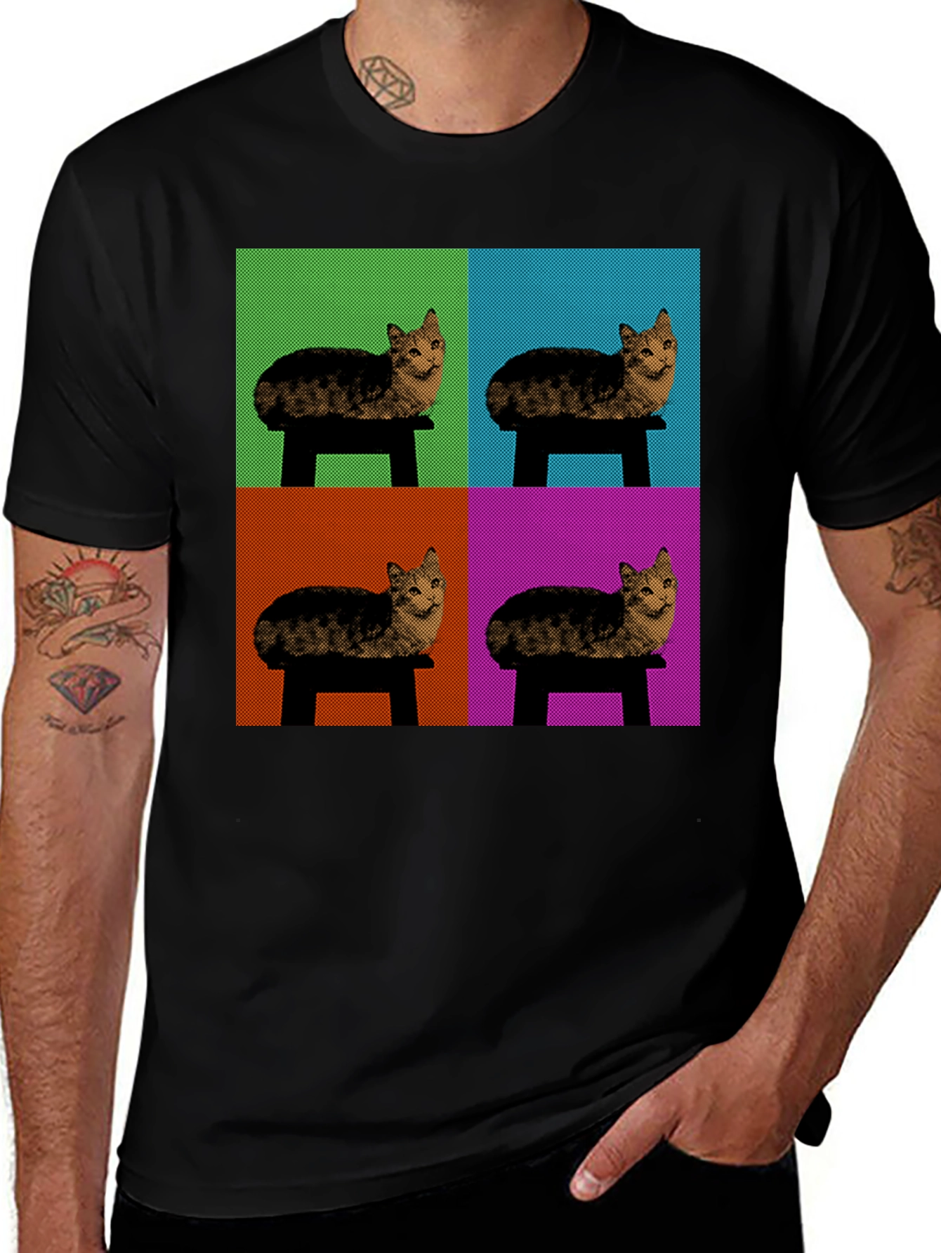 Pop Art Cat T-Shirt - Modern Graphic Tee
