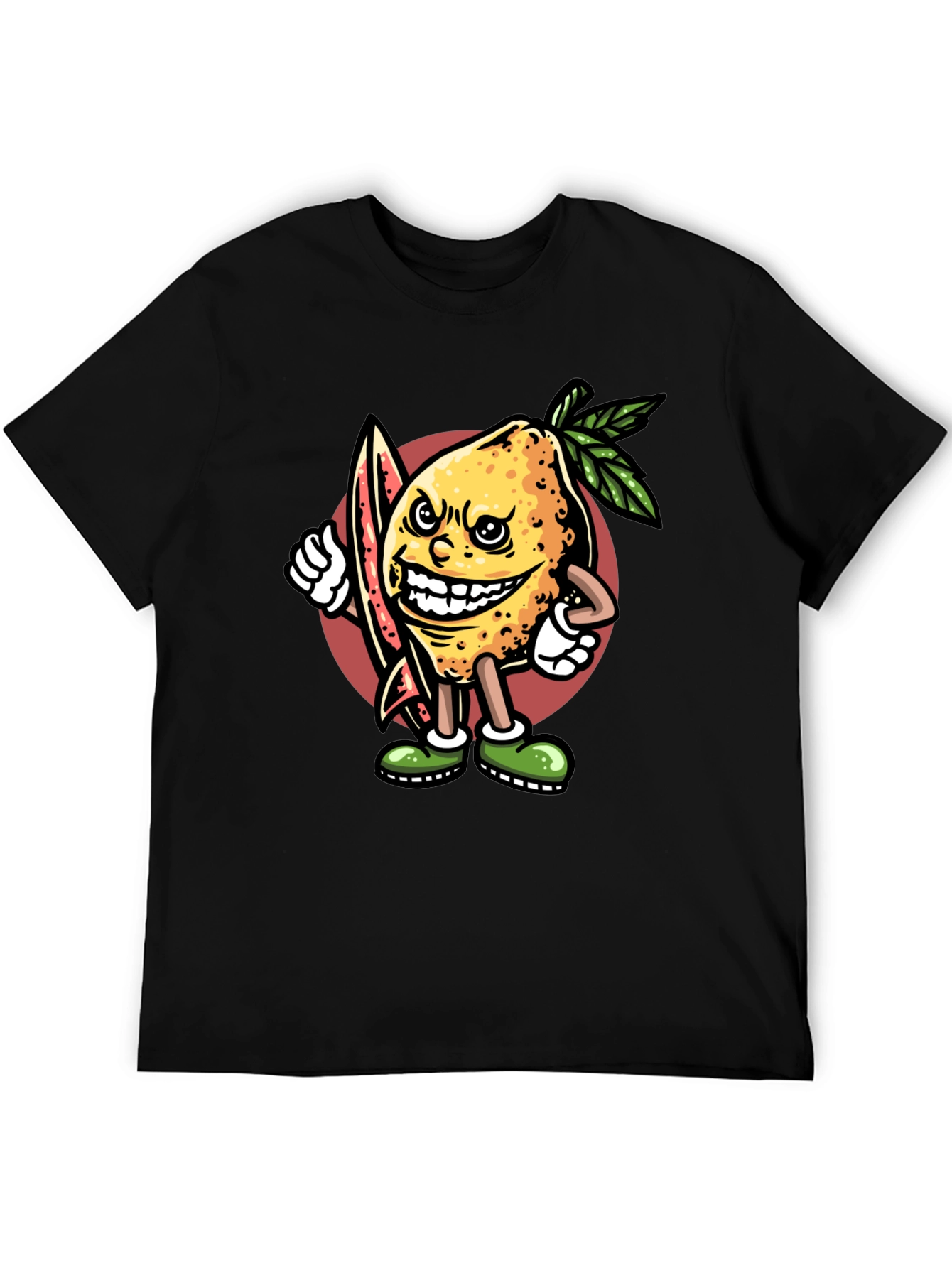 Lemon Surfer Black T-Shirt - Cool Cartoon Graphic