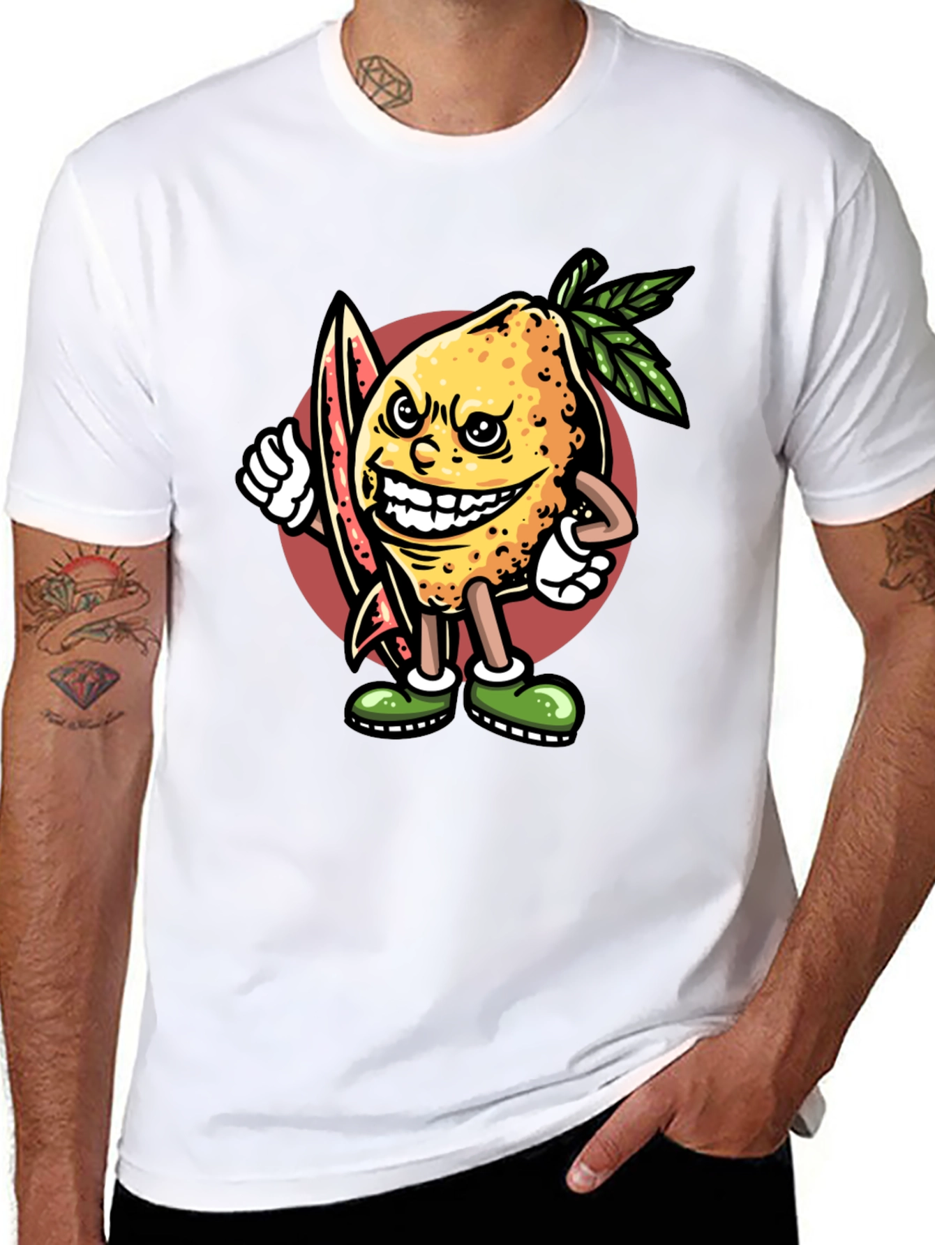 Lemon Surfer Black T-Shirt - Cool Cartoon Graphic