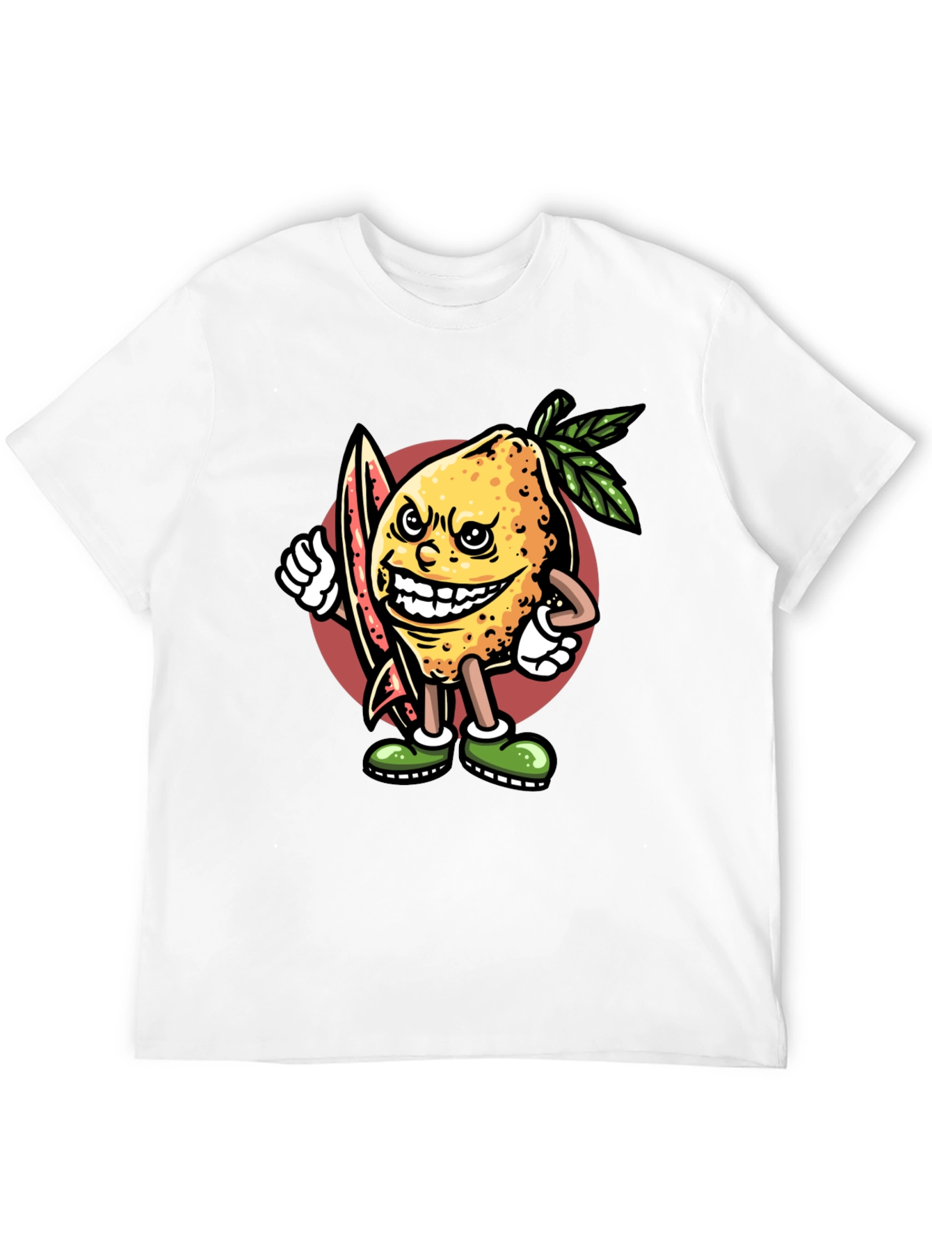 Lemon Surfer Black T-Shirt - Cool Cartoon Graphic