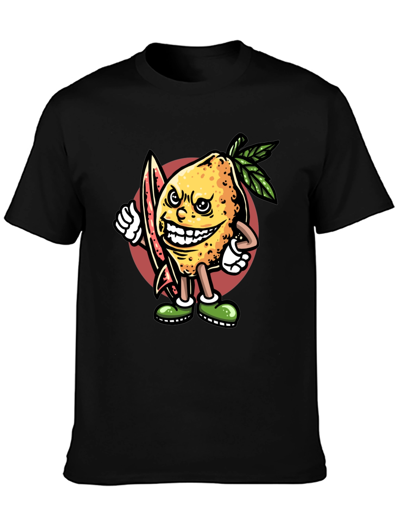 Lemon Surfer Black T-Shirt - Cool Cartoon Graphic