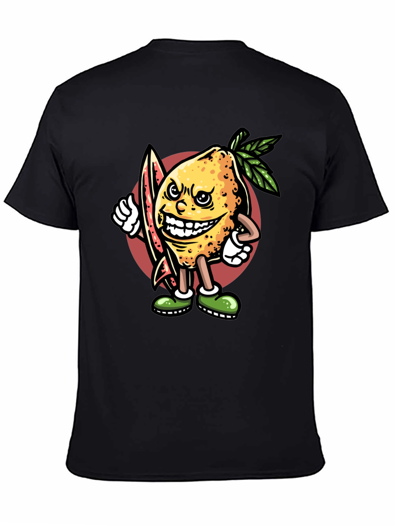 Lemon Surfer Black T-Shirt - Cool Cartoon Graphic