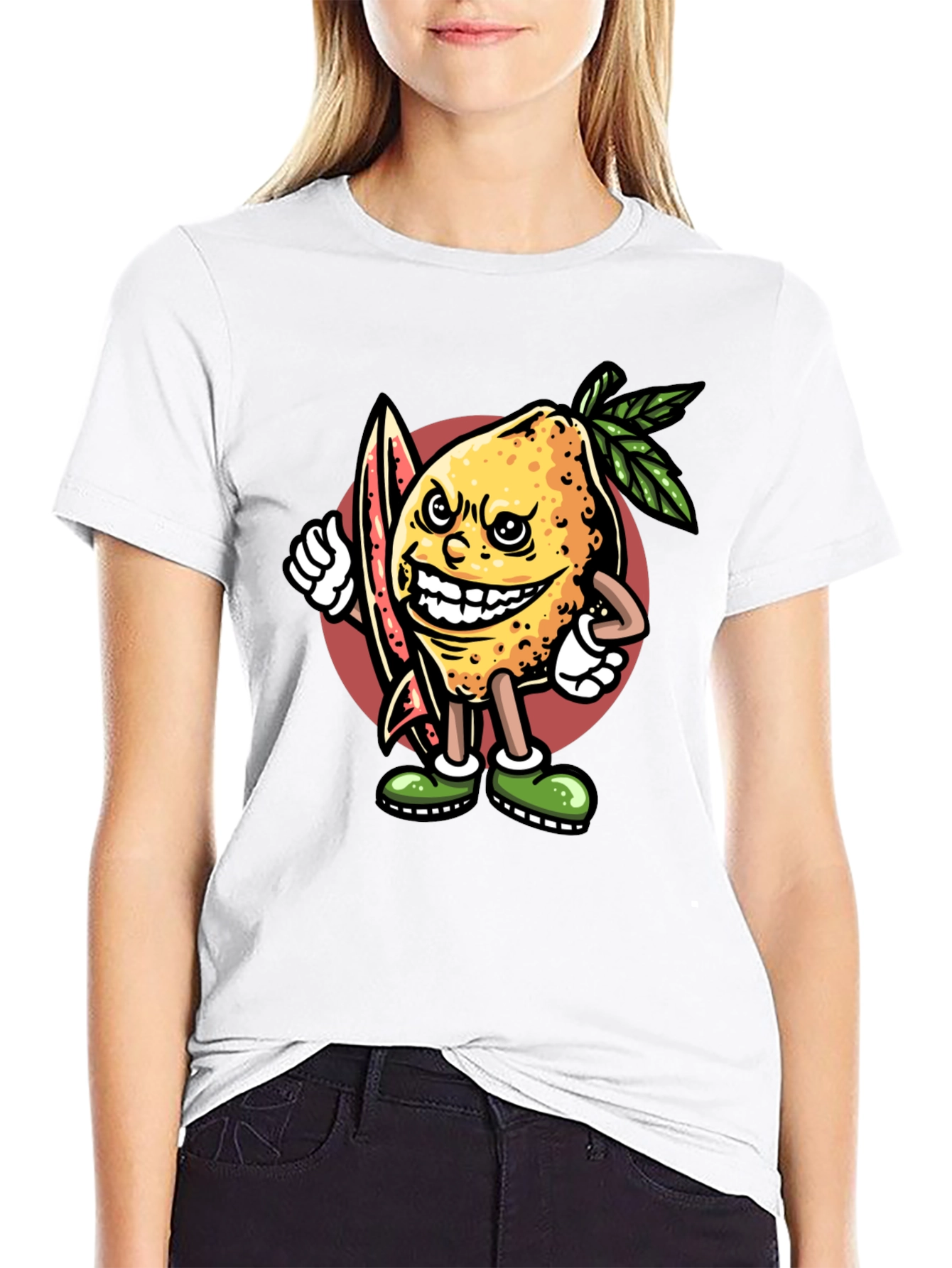 Lemon Surfer Black T-Shirt - Cool Cartoon Graphic