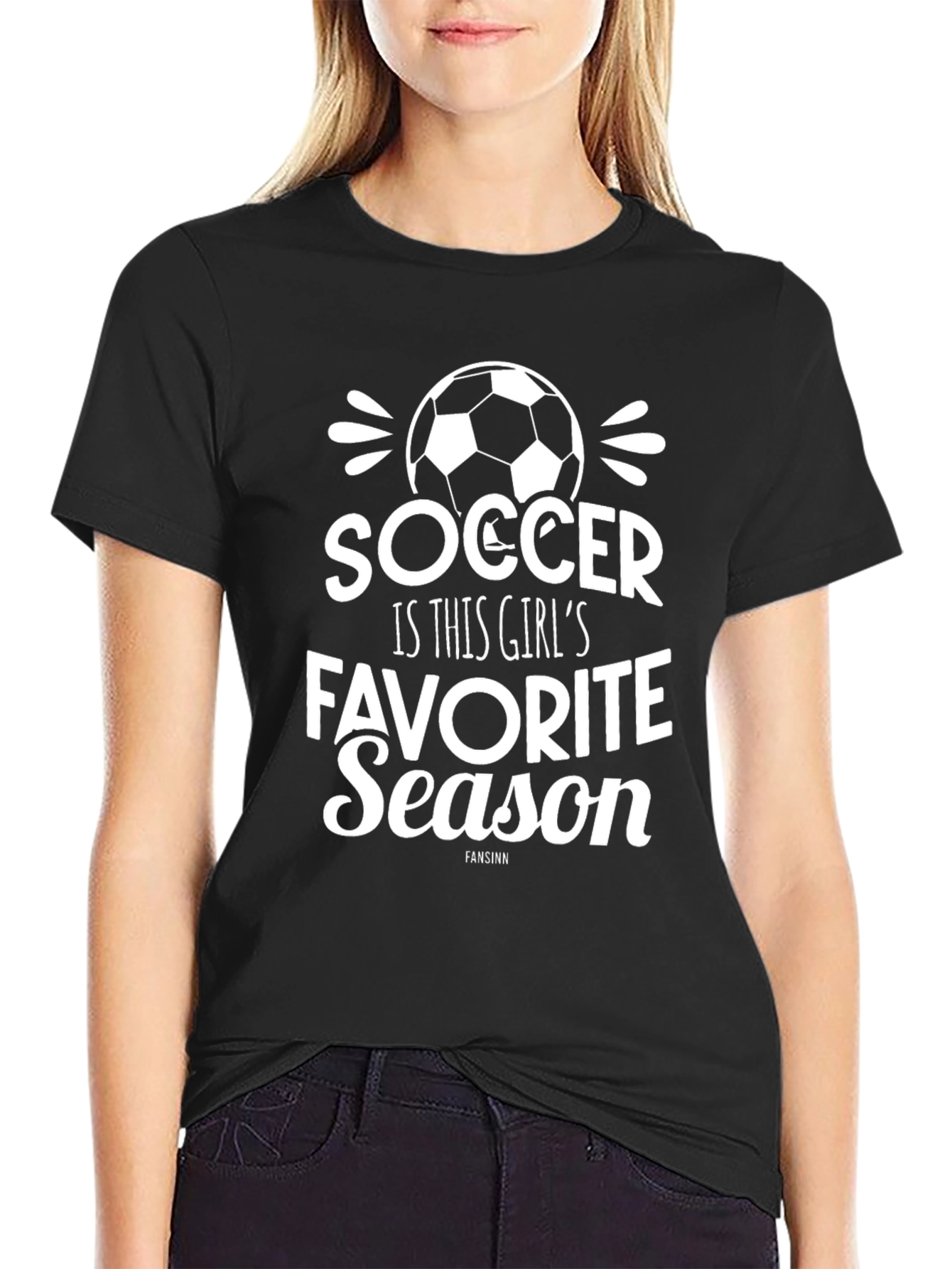 Soccer Girls Favorite Season Black Graphic Tee