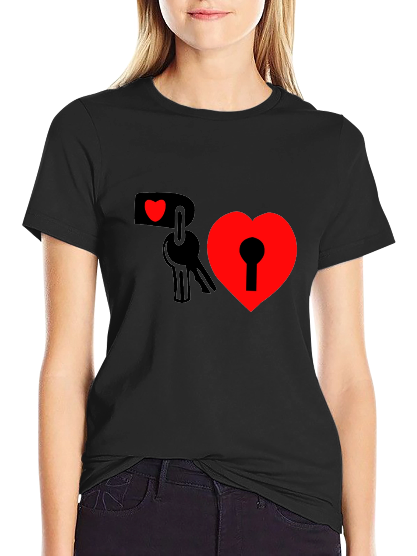 Heart Lock & Key Graphic Tee - Black