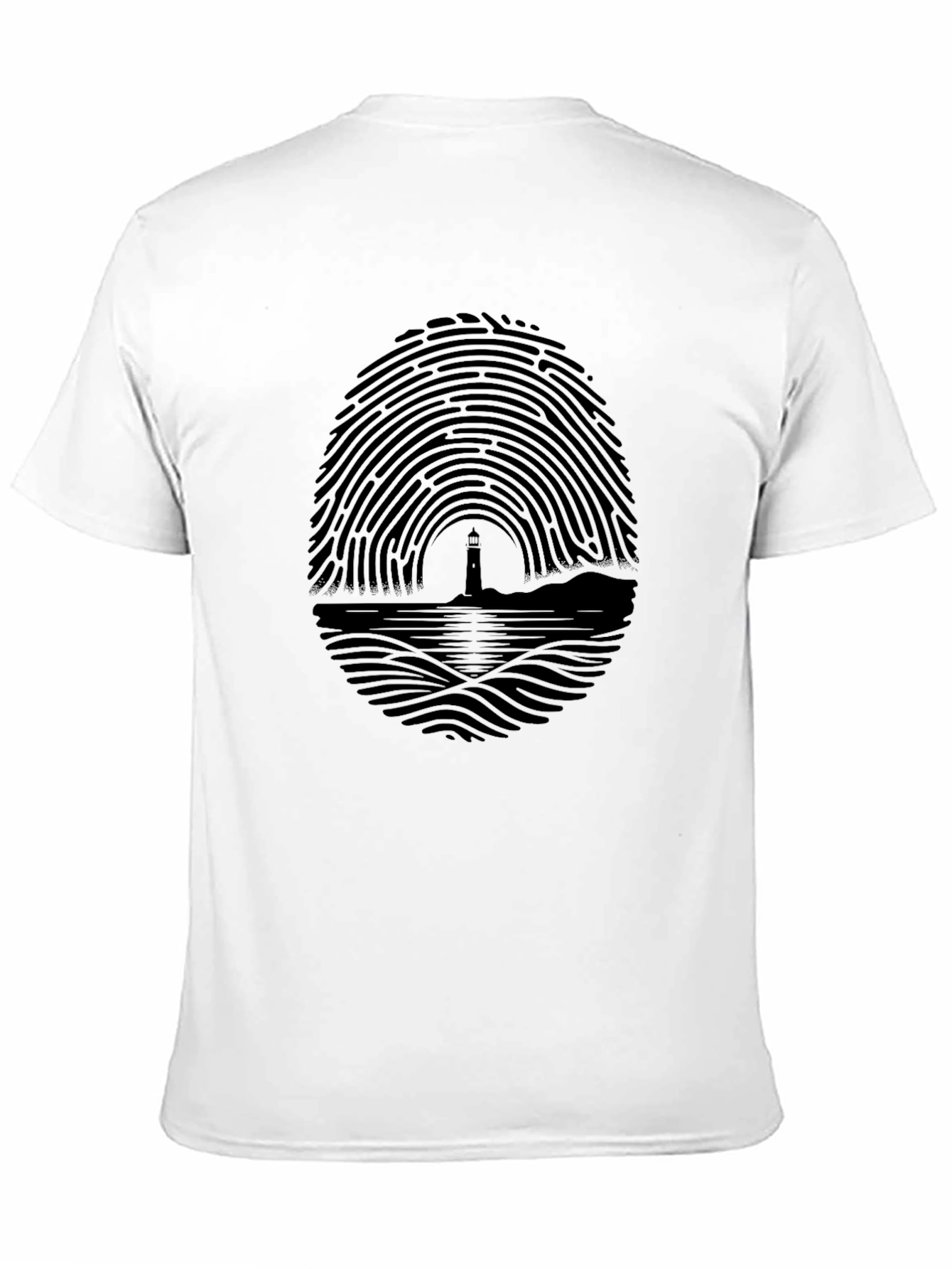 Fingerprint Lighthouse Graphic Tee - Unique Black T-Shirt